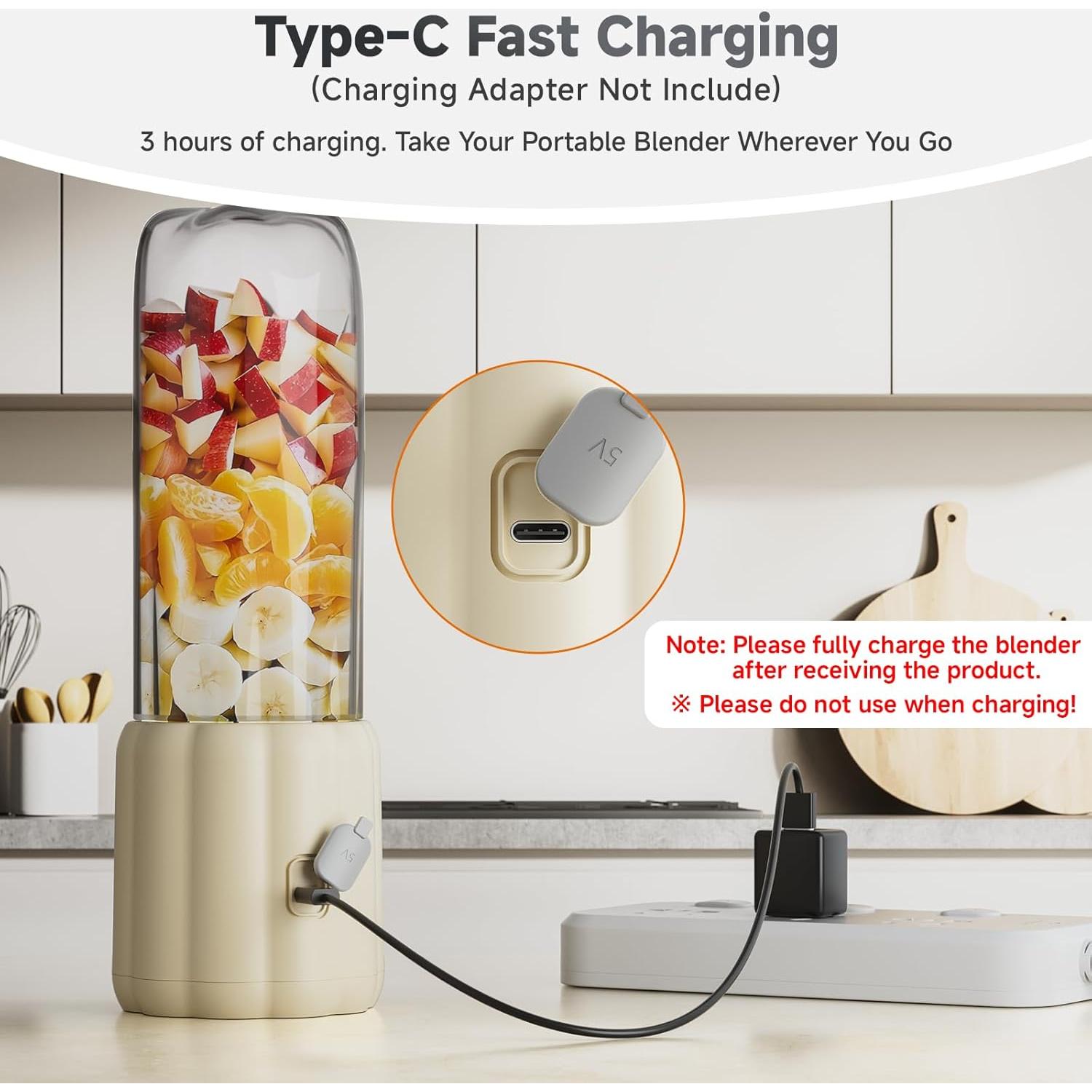 COKUNST 17Oz Portable Blender with 6 Blades, USB-C Rechargeable Personal Smoothie Maker for Shakes & Juices, Compact Mini Mixer for Home, Office & Travel