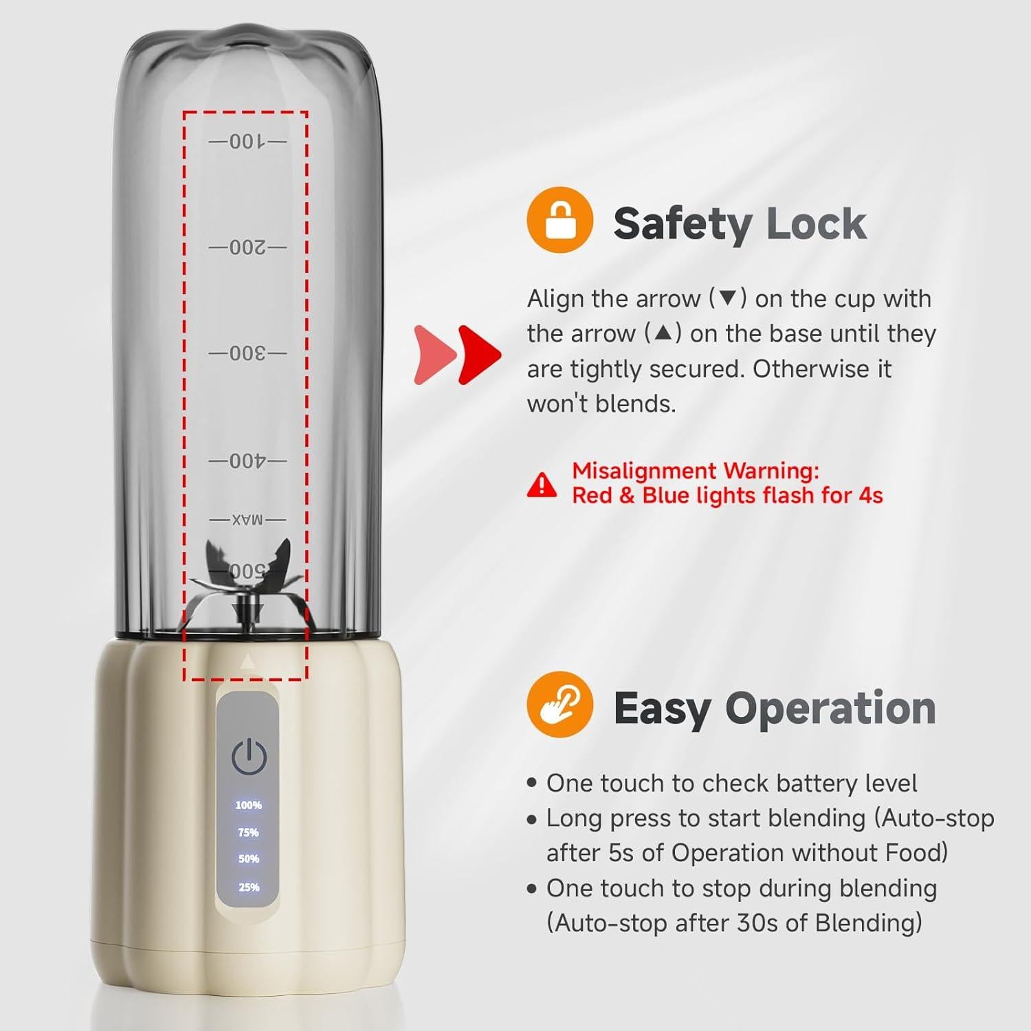 COKUNST 17Oz Portable Blender with 6 Blades, USB-C Rechargeable Personal Smoothie Maker for Shakes & Juices, Compact Mini Mixer for Home, Office & Travel