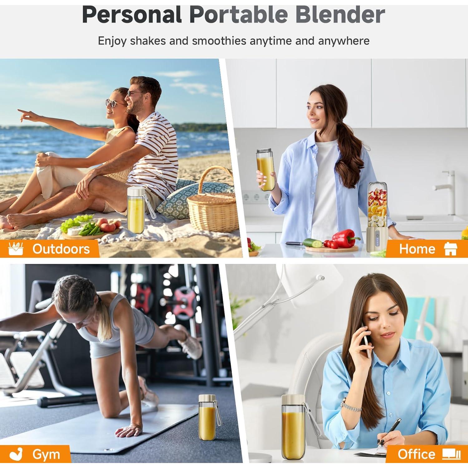 COKUNST 17Oz Portable Blender with 6 Blades, USB-C Rechargeable Personal Smoothie Maker for Shakes & Juices, Compact Mini Mixer for Home, Office & Travel