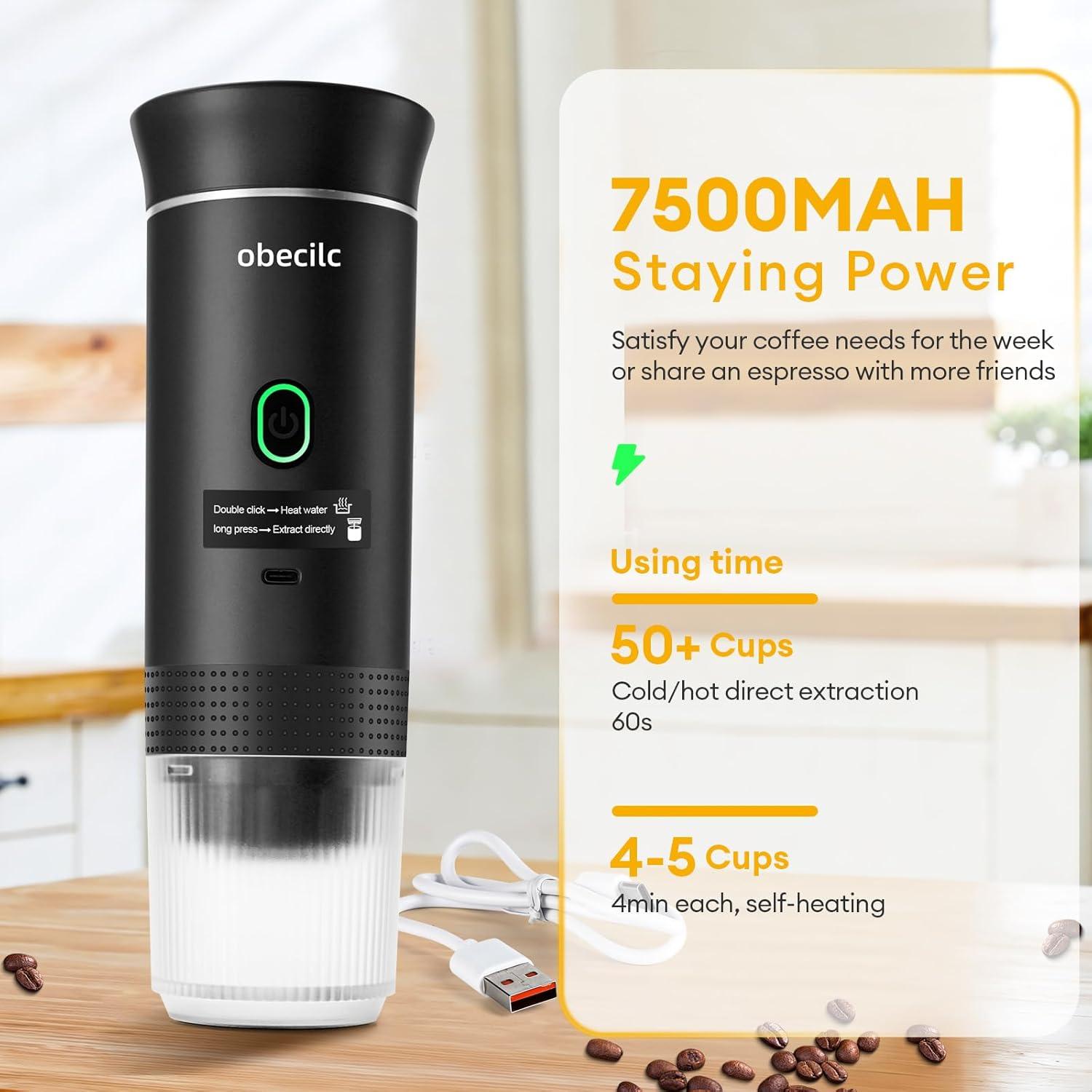 Máquina de Espresso Portátil Obecilc 20 Bar USB-C Negro