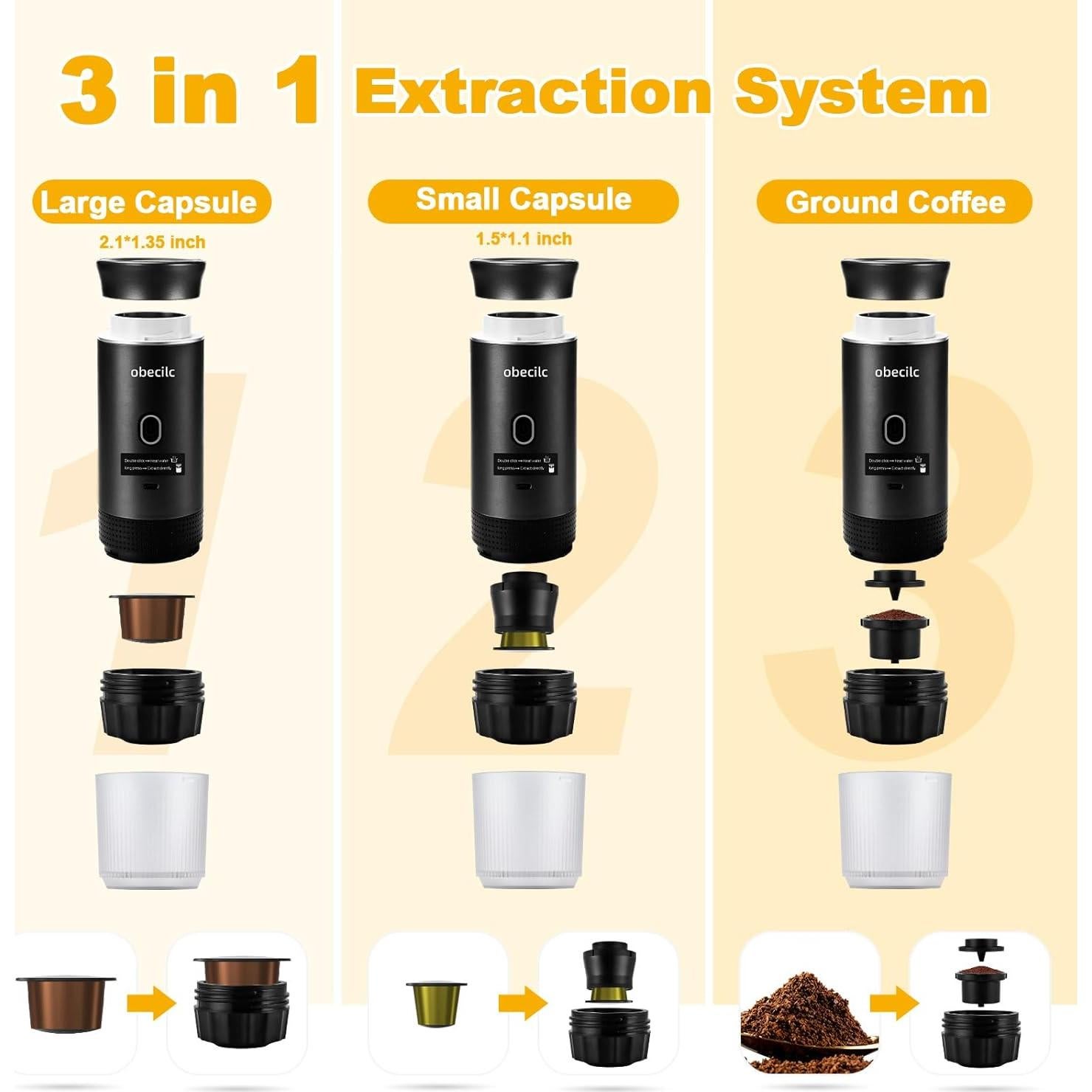 Máquina de Espresso Portátil Obecilc 20 Bar USB-C Negro