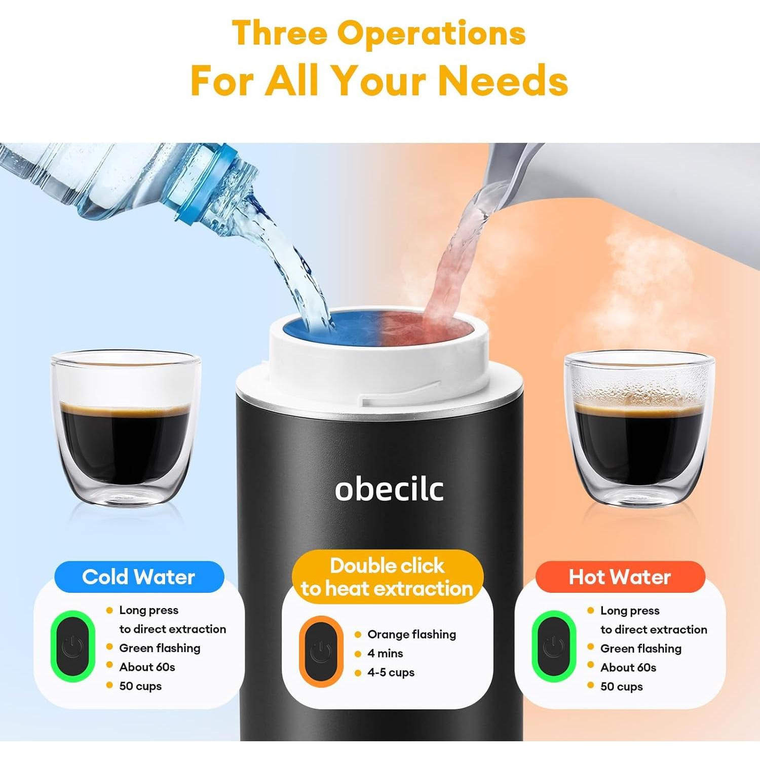 Máquina de Espresso Portátil Obecilc 20 Bar USB-C Negro