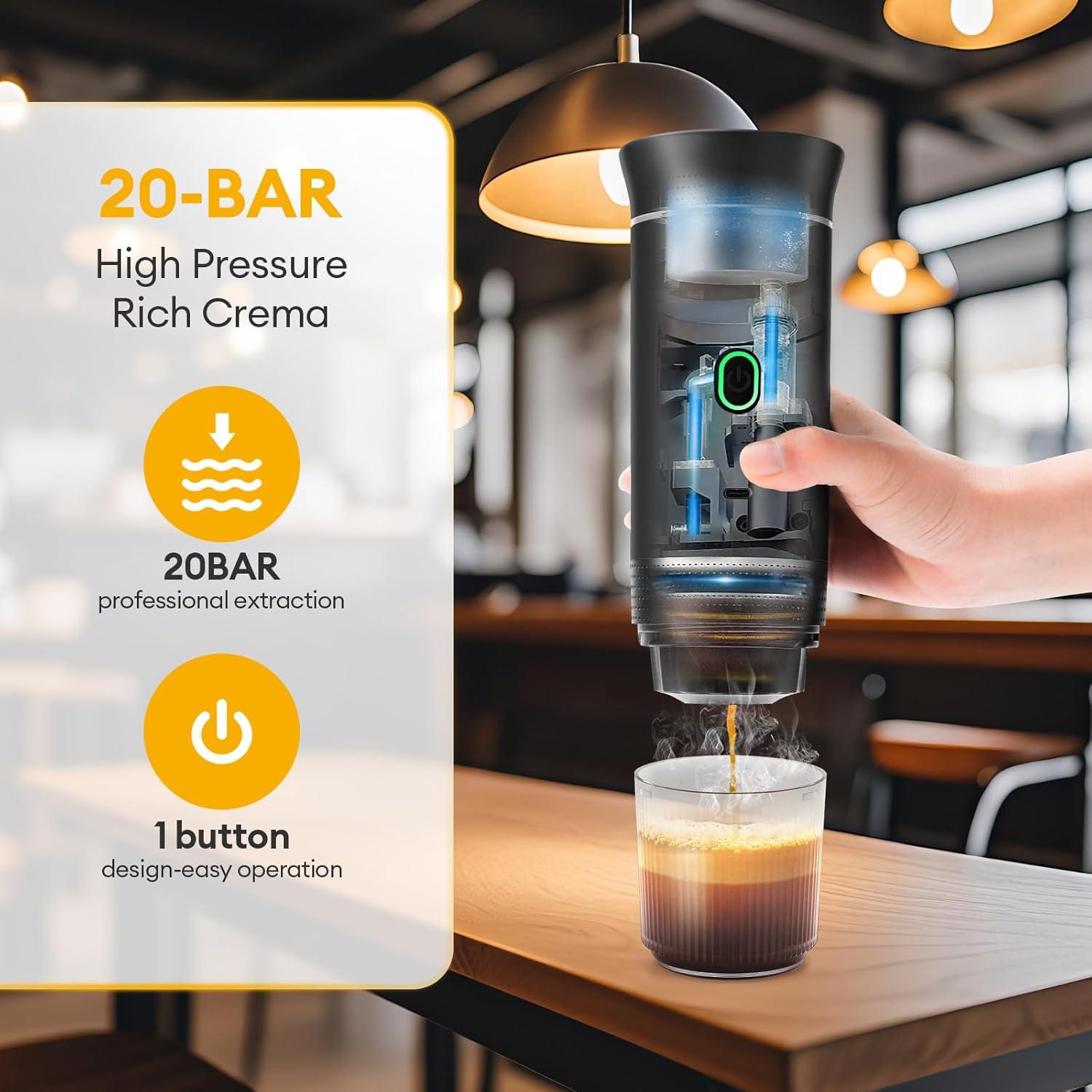 Máquina de Espresso Portátil Obecilc 20 Bar USB-C Negro
