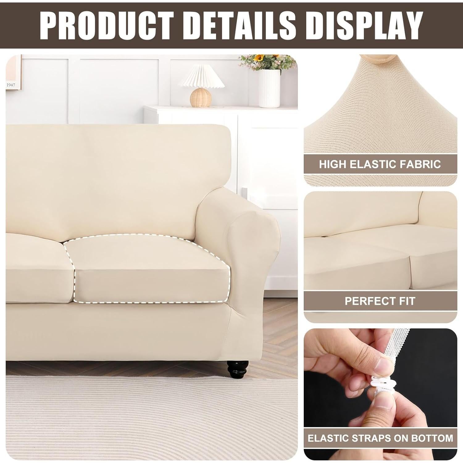 Funda de Sofá Stretch SearchI 3 Piezas Loveseat Beige