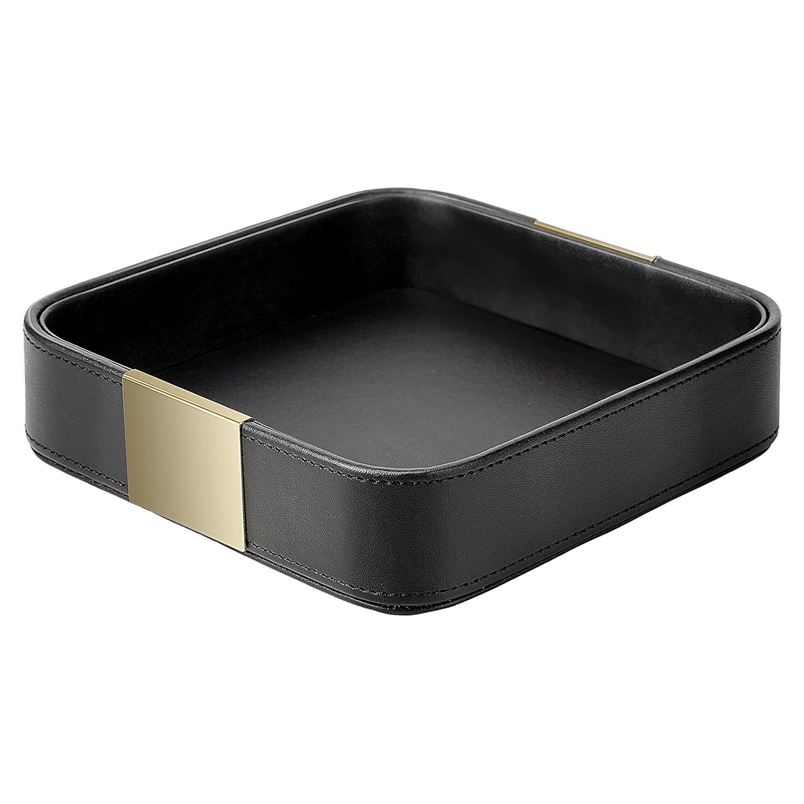 Bandeja Decorativa de Cuero SANZIE 19.2x19.2 cm Negra