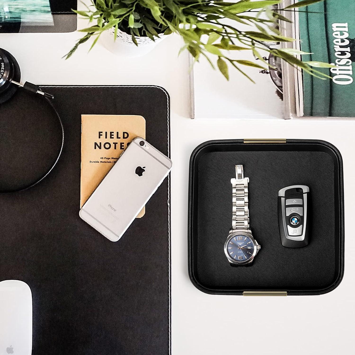 Bandeja Decorativa de Cuero SANZIE 19.2x19.2 cm Negra