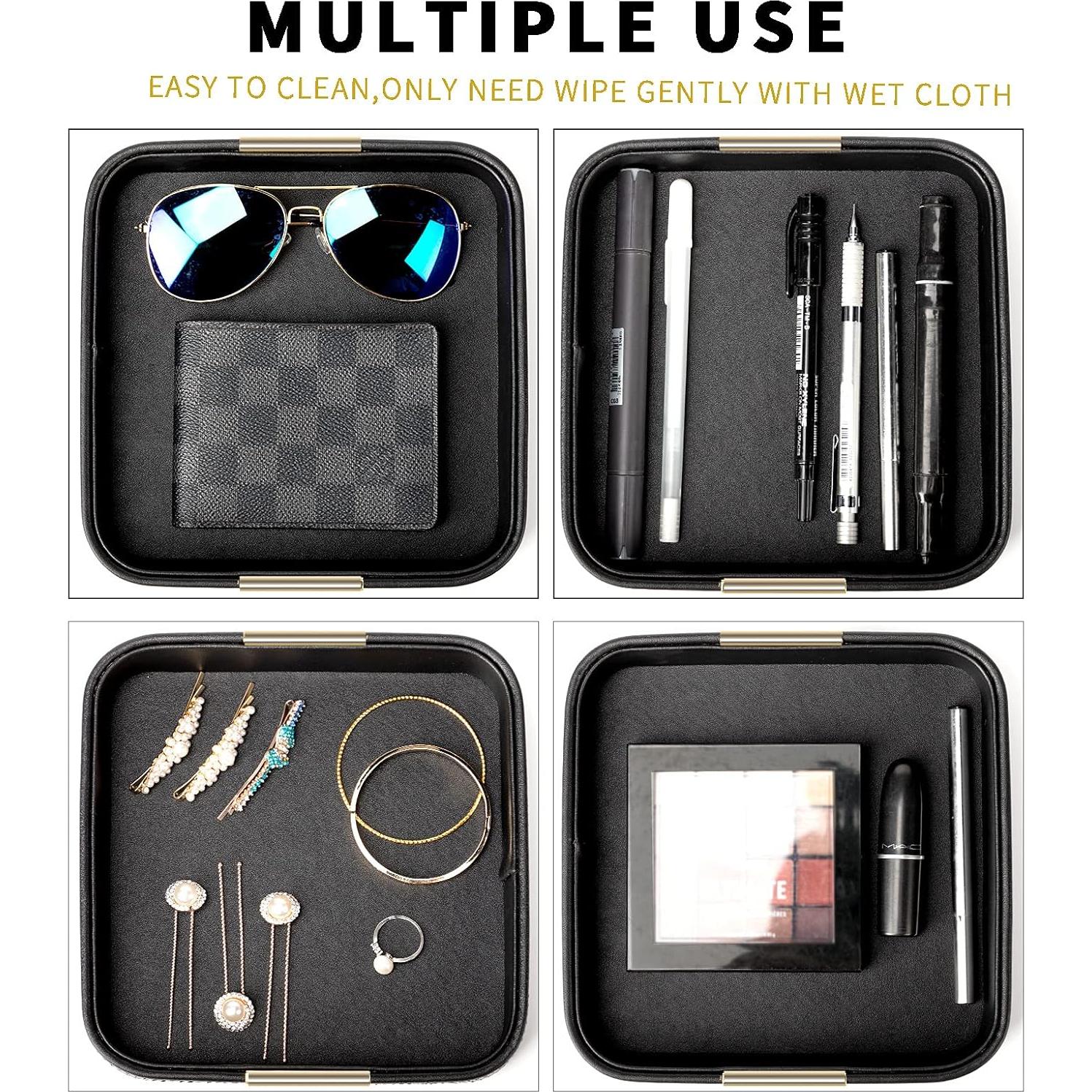 Bandeja Decorativa de Cuero SANZIE 19.2x19.2 cm Negra