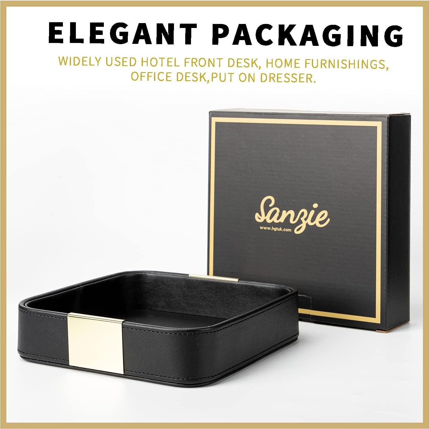 Bandeja Decorativa de Cuero SANZIE 19.2x19.2 cm Negra