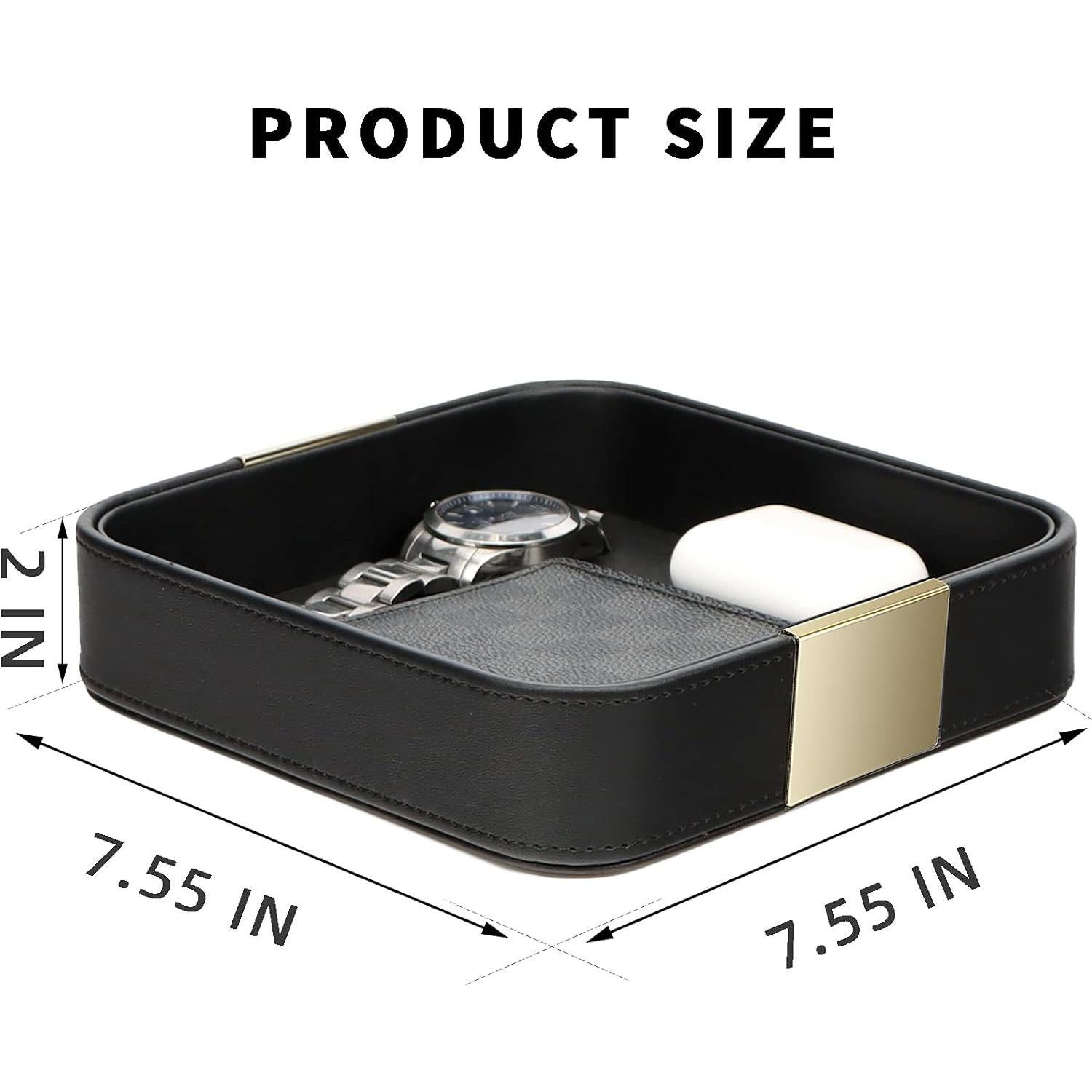 Bandeja Decorativa de Cuero SANZIE 19.2x19.2 cm Negra