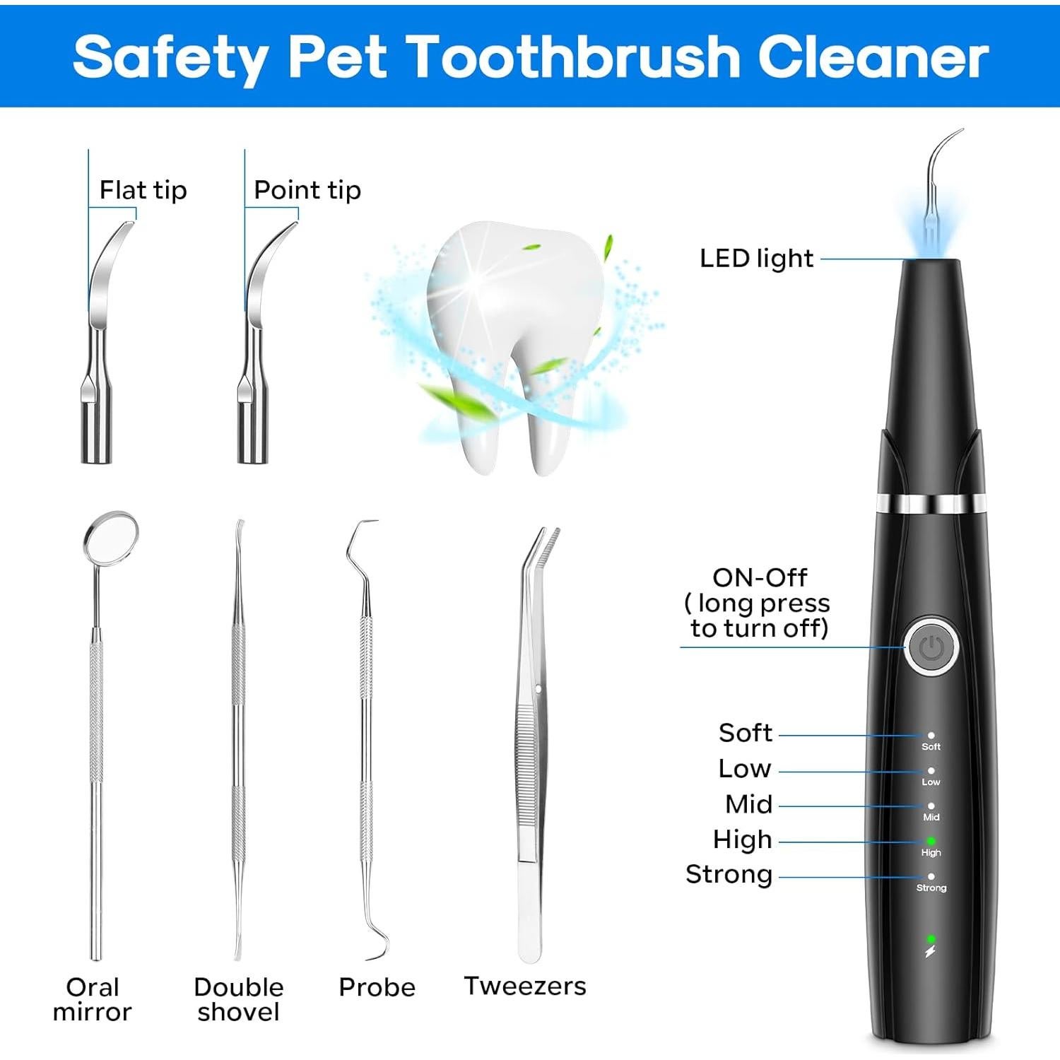 Kit de Limpieza Dental Ultrasónico para Perros PWEZON 10 en 1