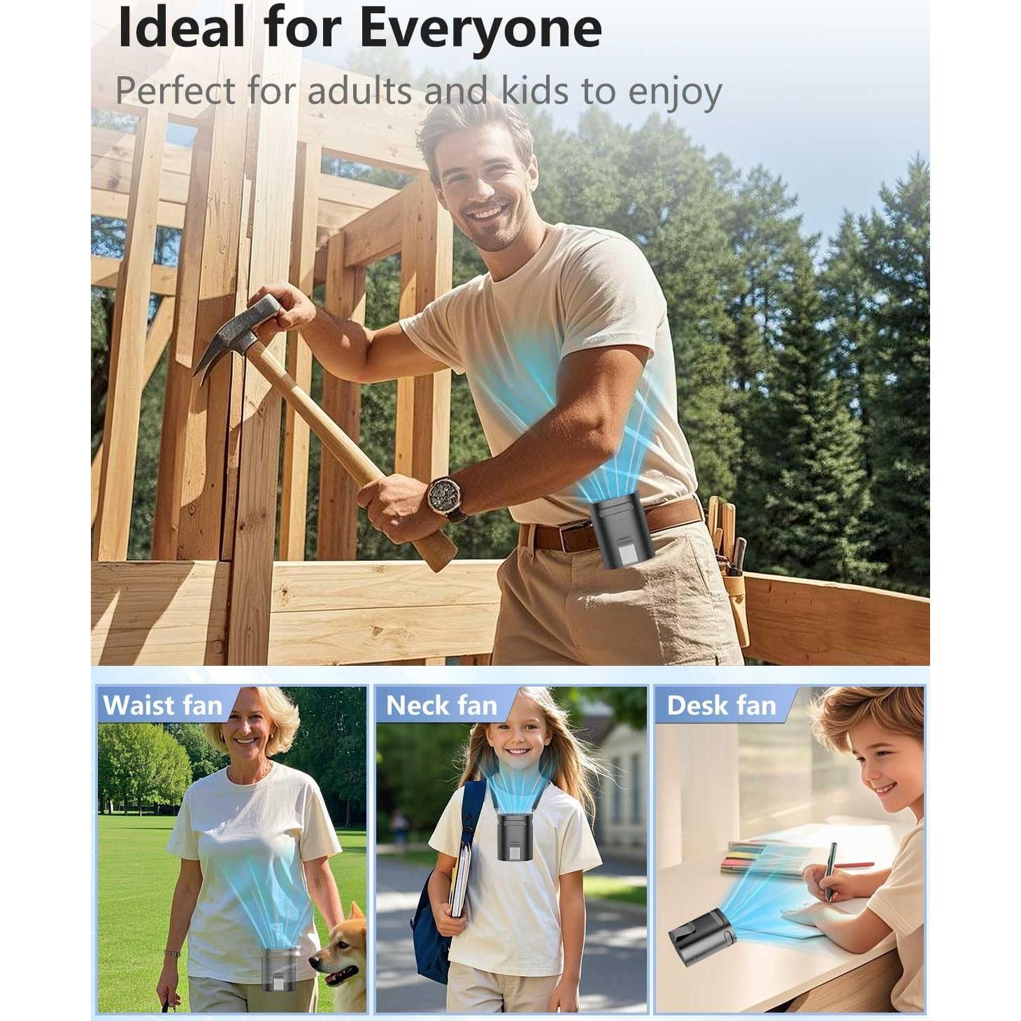 Ventilador de Cintura Portátil QMKKX Recargable 4 Velocidades