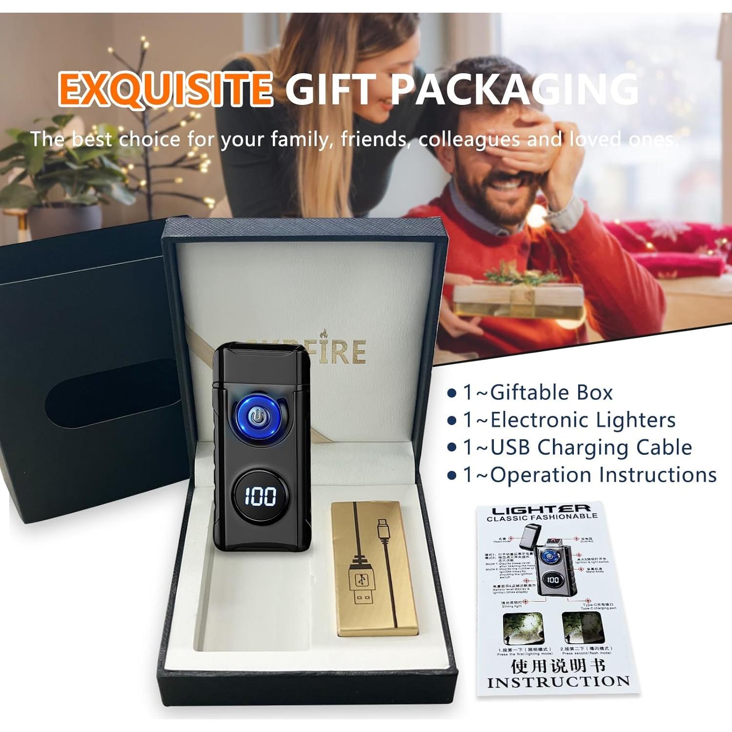 Encendedor Eléctrico Recargable SKRFIRE Negro - Plasma a Prueba de Viento