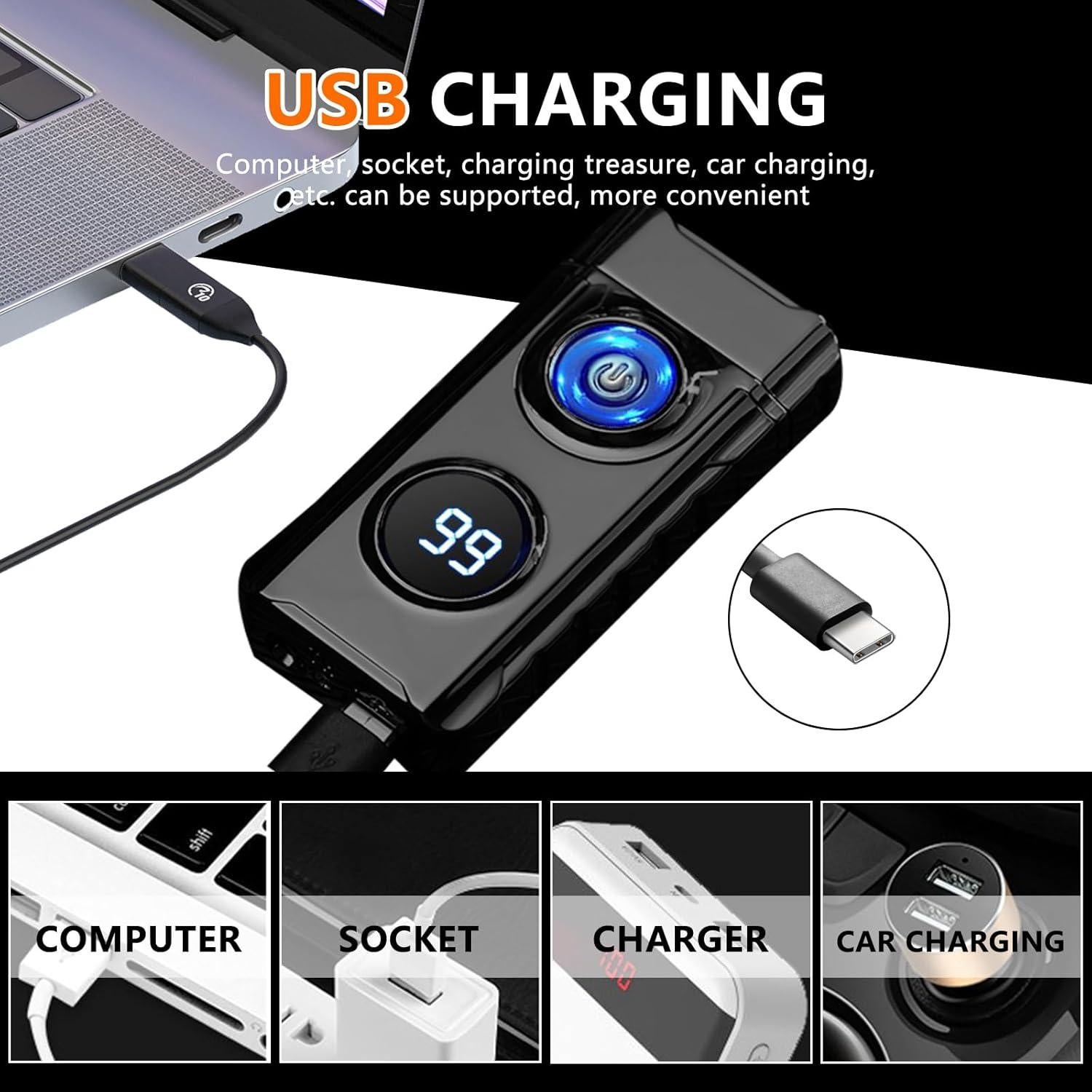 Encendedor Eléctrico Recargable SKRFIRE Negro - Plasma a Prueba de Viento