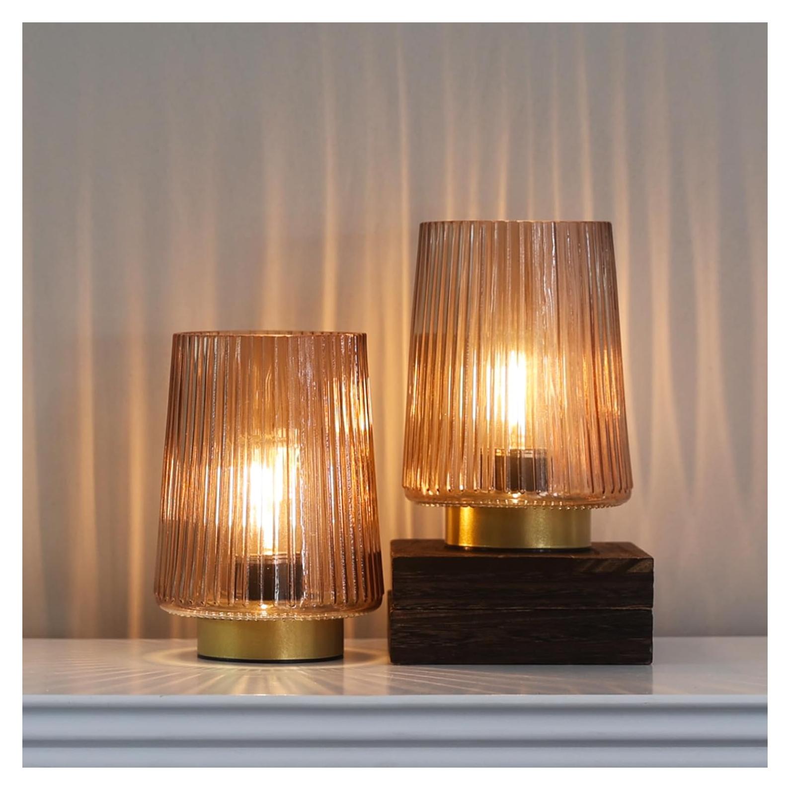 Lámpara de mesa a pilas LUSHARBOR ámbar 2 unidades con temporizador