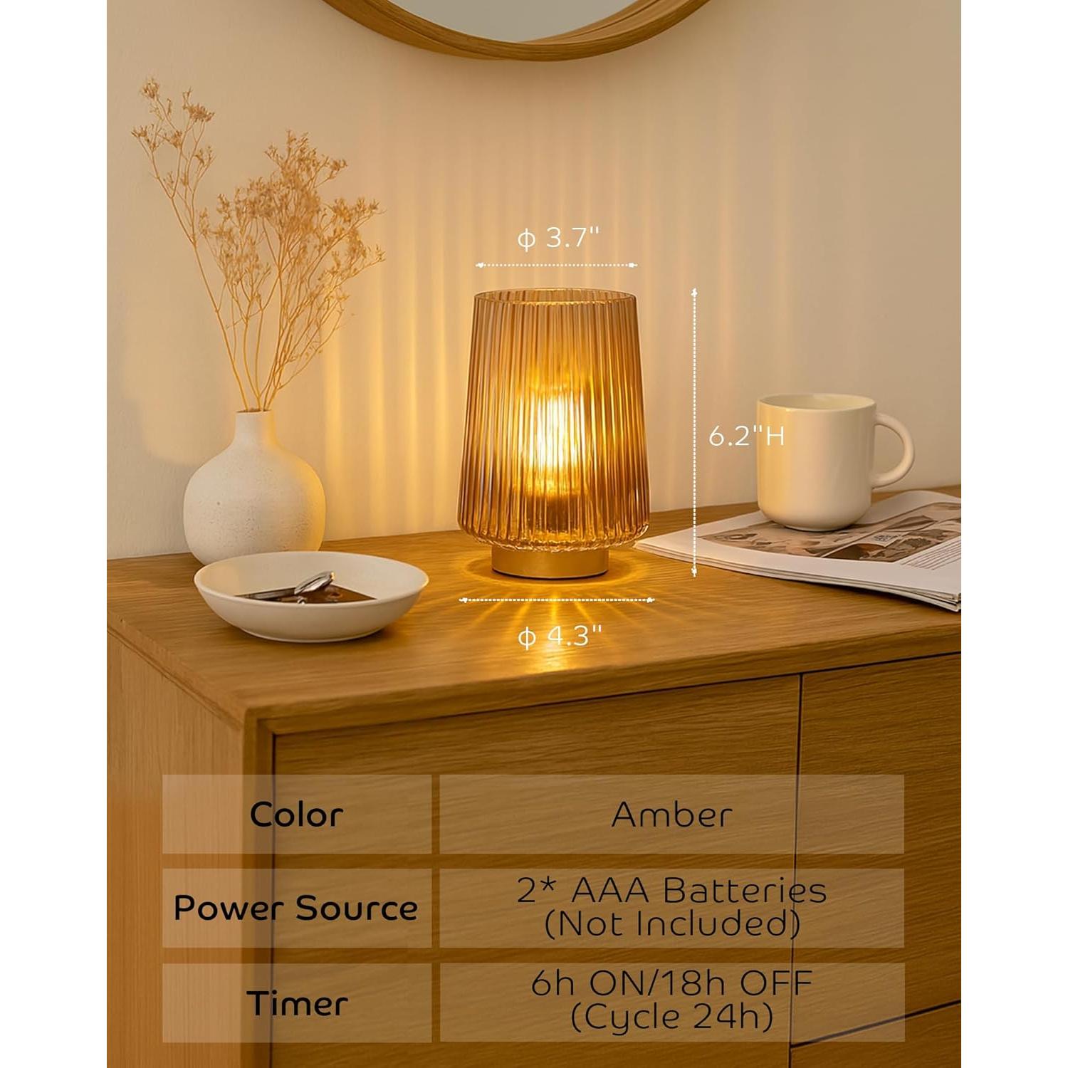 Lámpara de mesa a pilas LUSHARBOR ámbar 2 unidades con temporizador