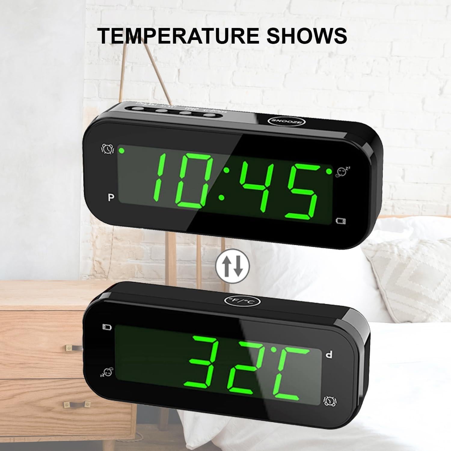 Reloj Despertador Digital SUPLEDCK con Pantalla Verde y Temperatura