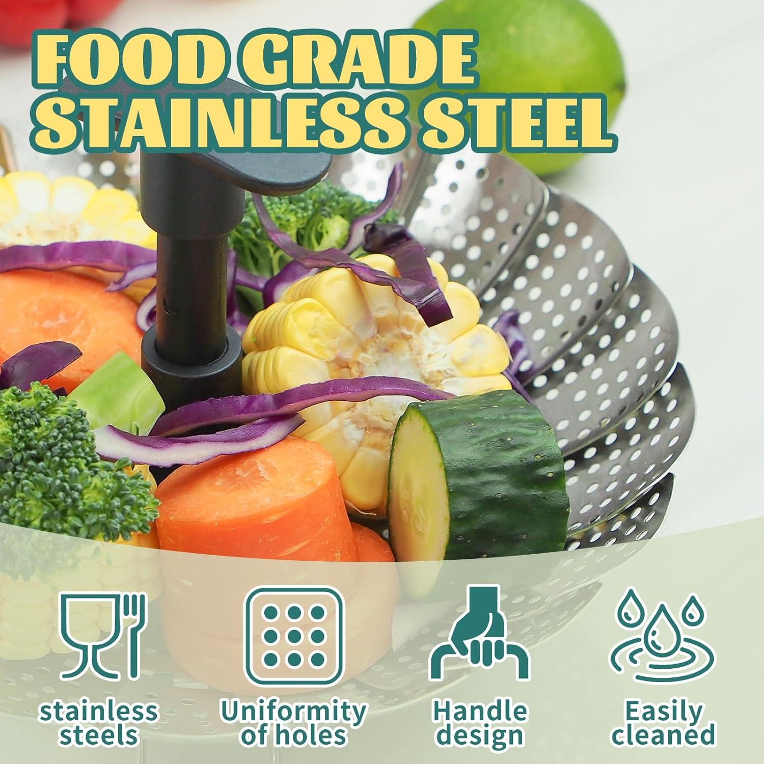 Cesta de Vapor Plegable Acero Inoxidable 16.5 a 27.9 cm