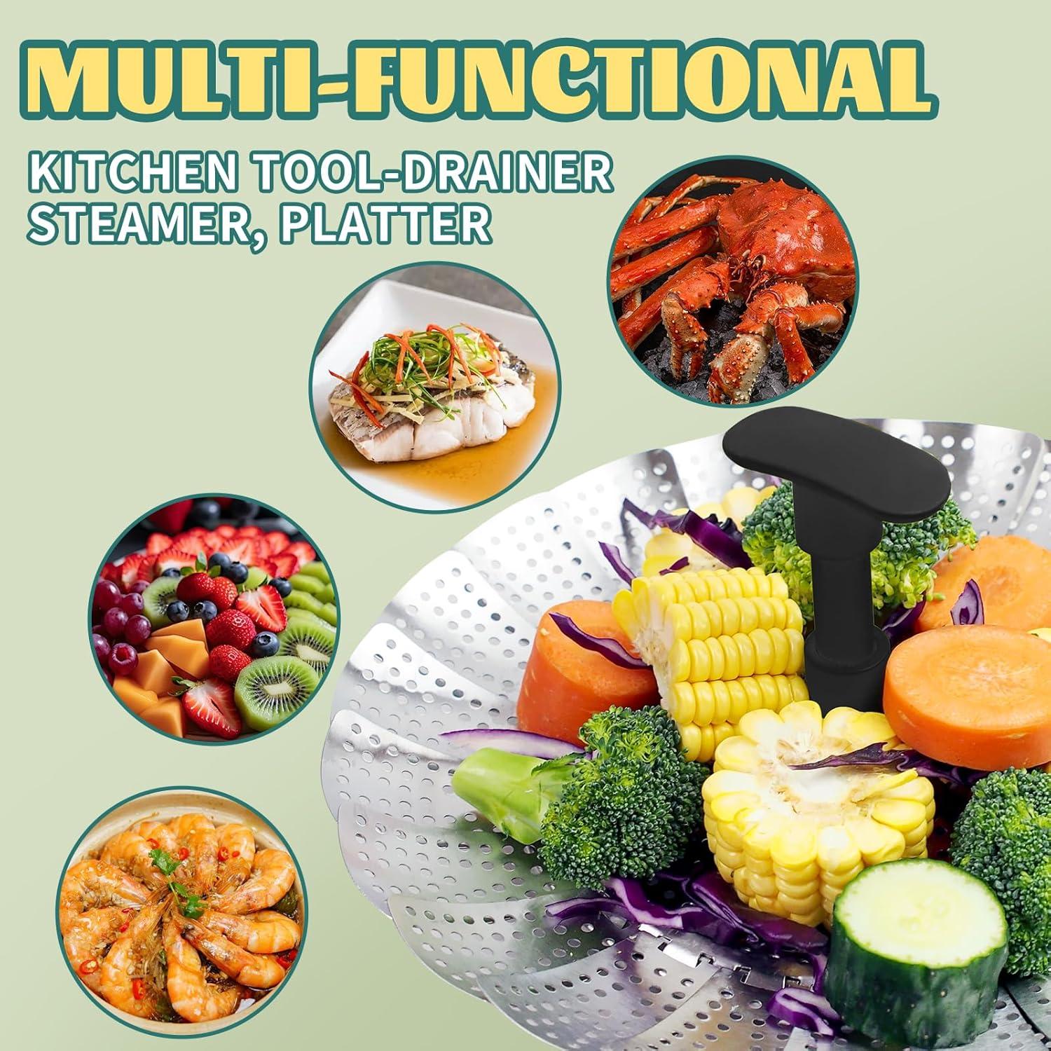 Cesta de Vapor Plegable Acero Inoxidable 16.5 a 27.9 cm