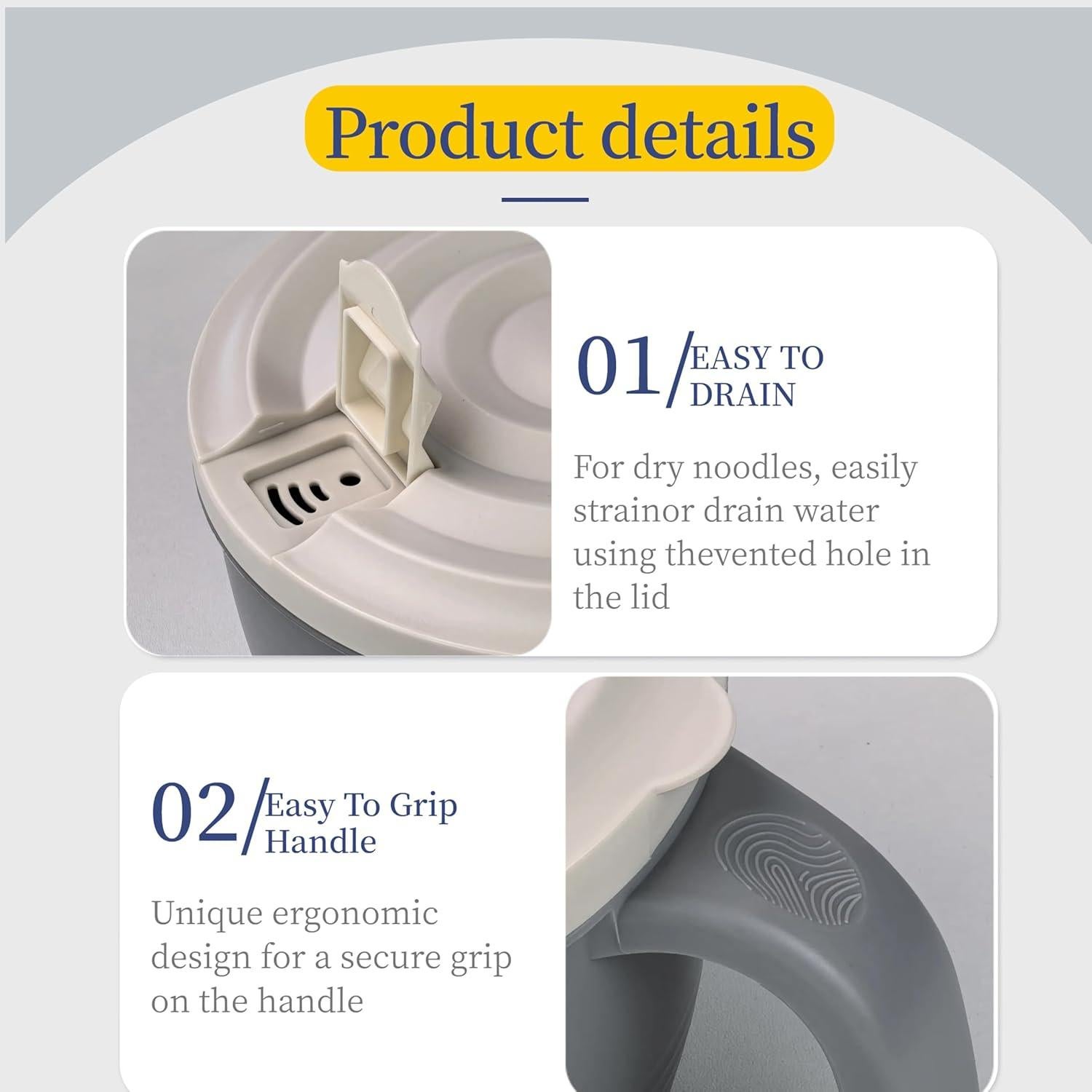 Tazón Cocinador de Ramen Layron 1.3L Libre de BPA Microondas