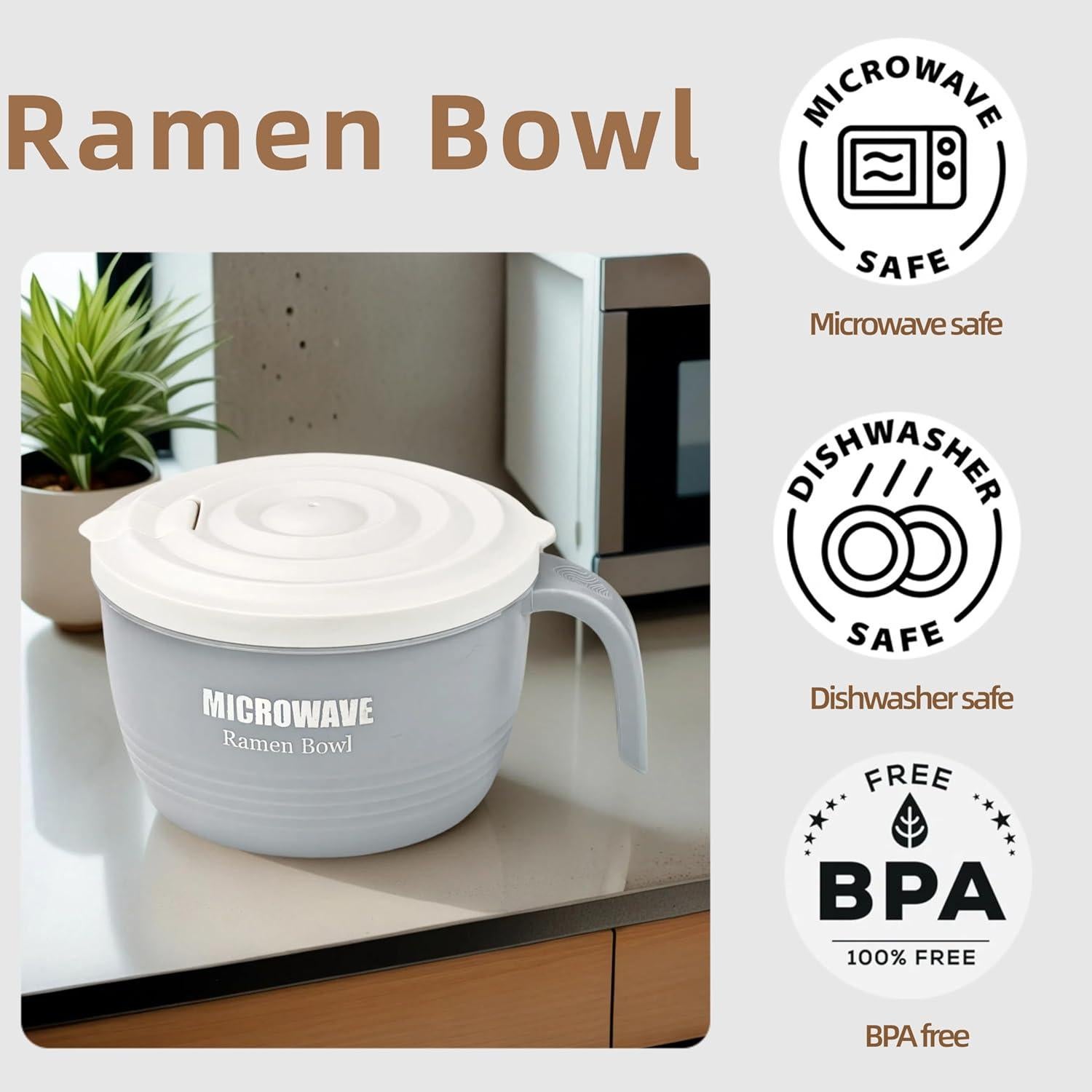 Tazón Cocinador de Ramen Layron 1.3L Libre de BPA Microondas