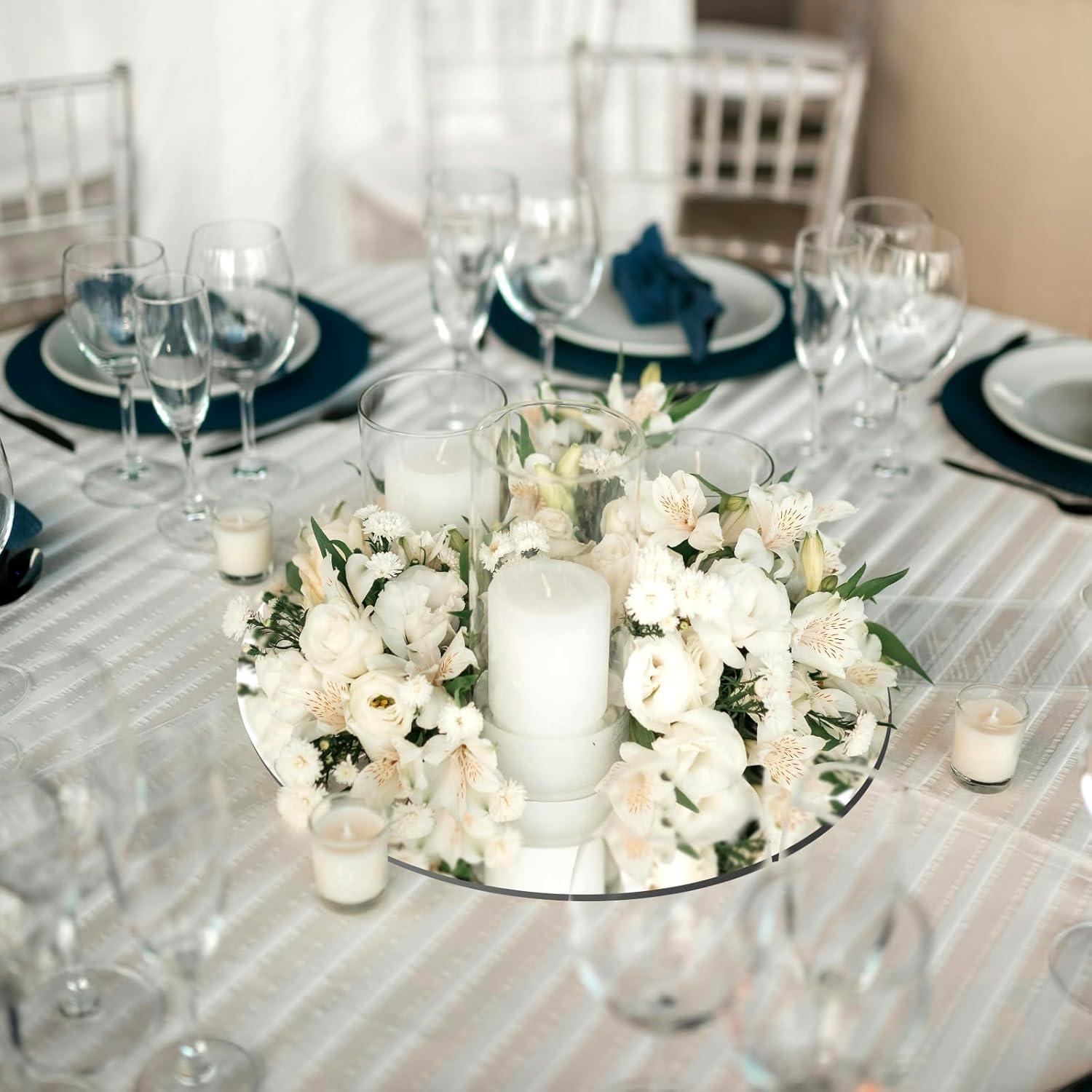 12 Placas de Espejo Redondas LUDEOU 15 cm para Centros de Mesa