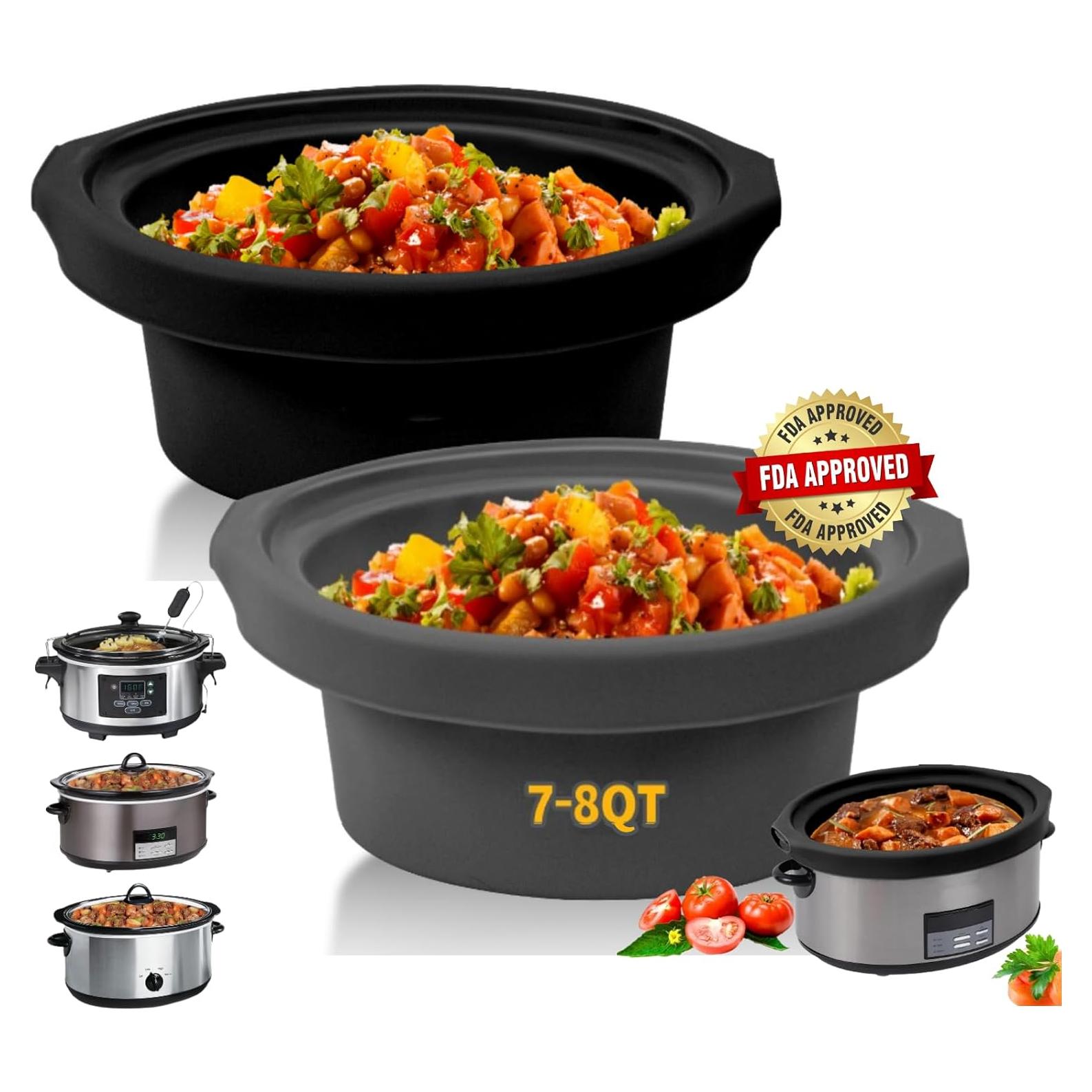 Slow Cooker Liners fit Crock Pot 7-8 QT,2PCS Crock Pot Liners For 7-8 Quart Oval or Round Slow Cookers,Reusable/Leakproof/Dishwasher Safe(Grey/Black)