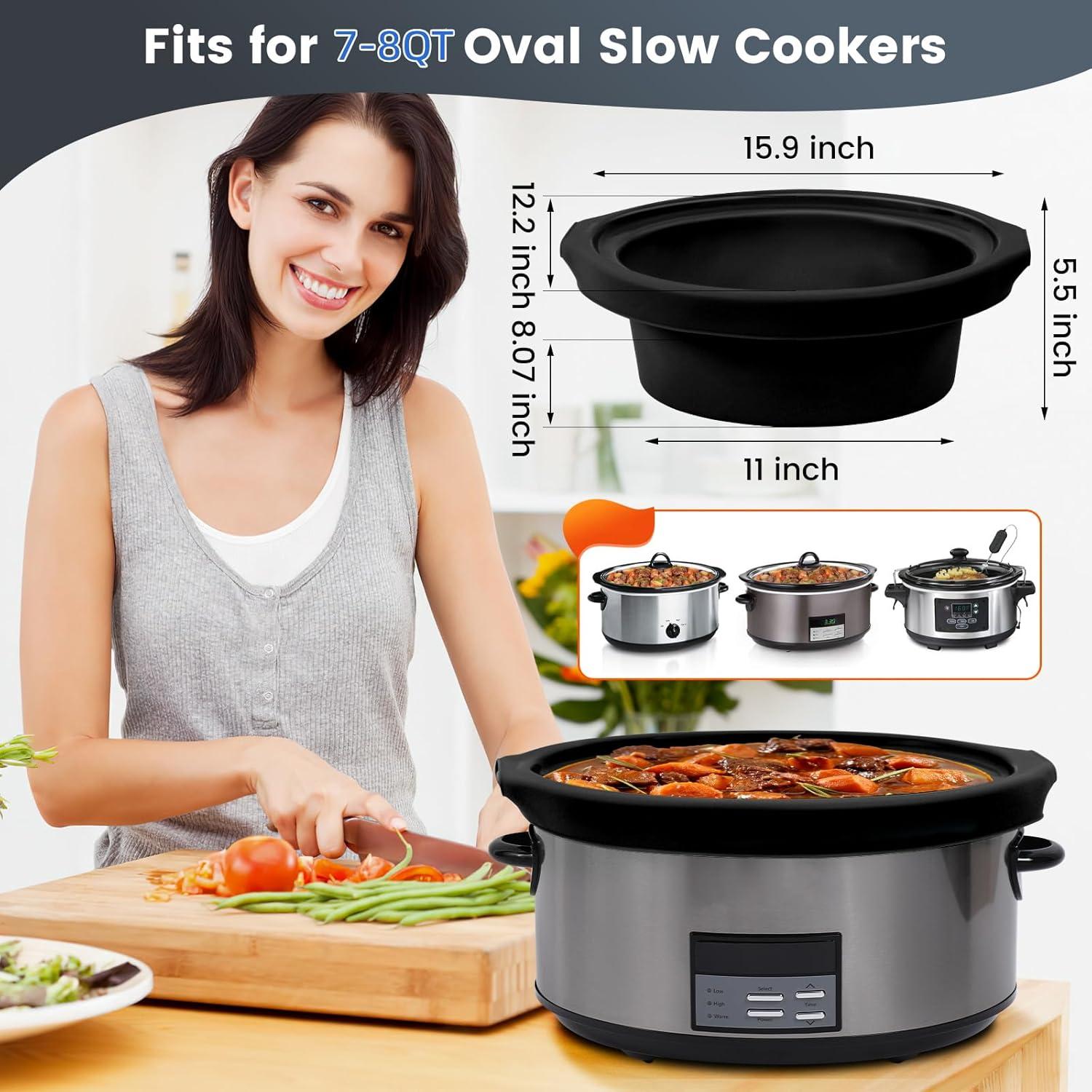 Slow Cooker Liners fit Crock Pot 7-8 QT,2PCS Crock Pot Liners For 7-8 Quart Oval or Round Slow Cookers,Reusable/Leakproof/Dishwasher Safe(Grey/Black)