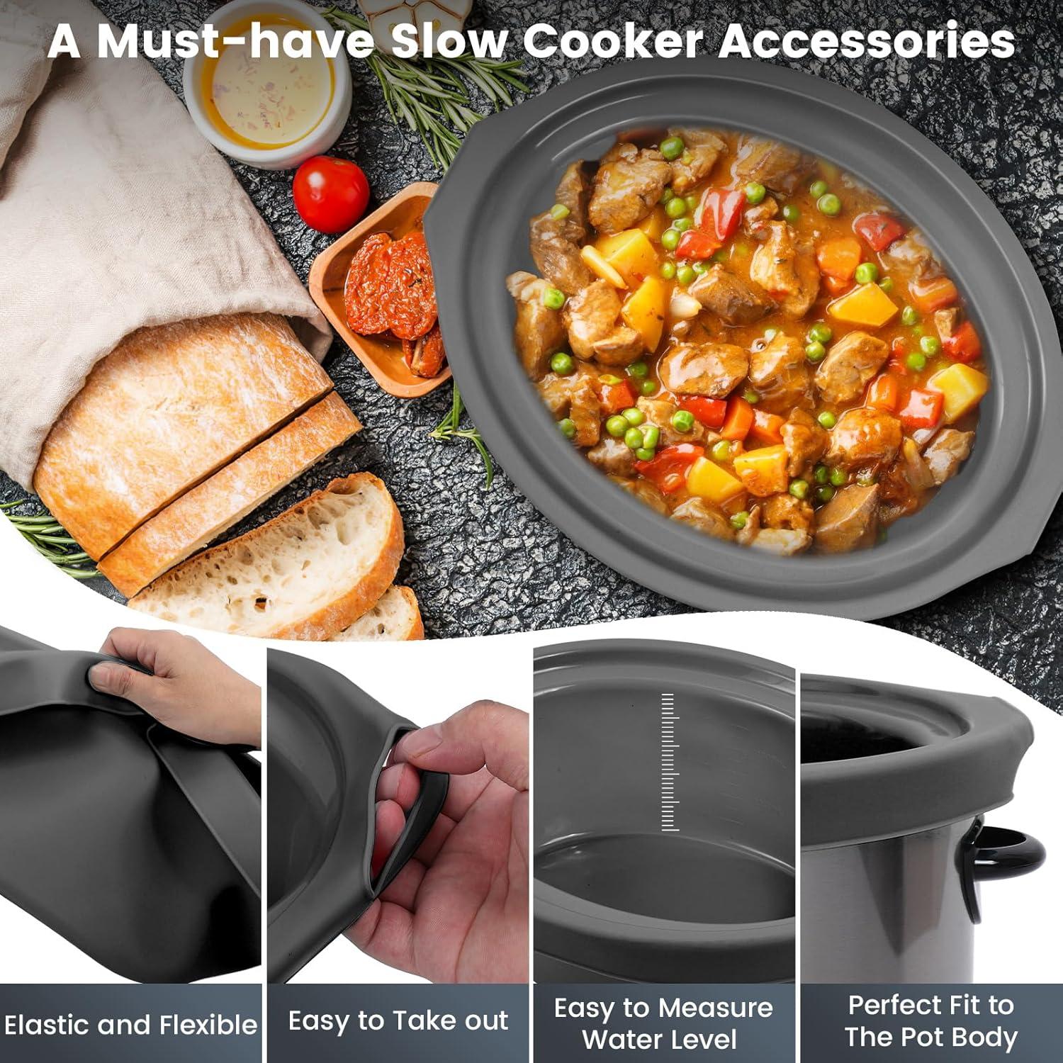Slow Cooker Liners fit Crock Pot 7-8 QT,2PCS Crock Pot Liners For 7-8 Quart Oval or Round Slow Cookers,Reusable/Leakproof/Dishwasher Safe(Grey/Black)