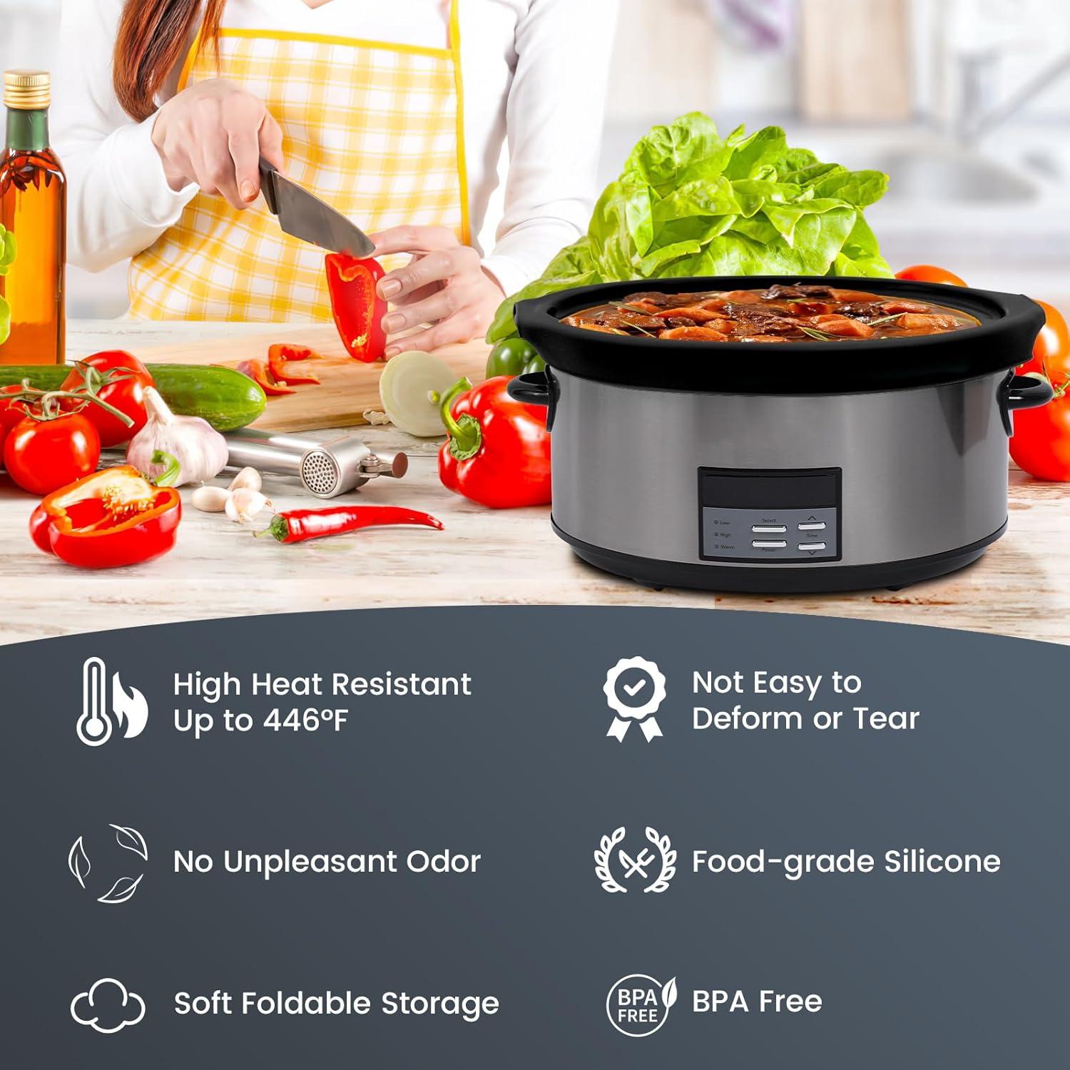 Slow Cooker Liners fit Crock Pot 7-8 QT,2PCS Crock Pot Liners For 7-8 Quart Oval or Round Slow Cookers,Reusable/Leakproof/Dishwasher Safe(Grey/Black)