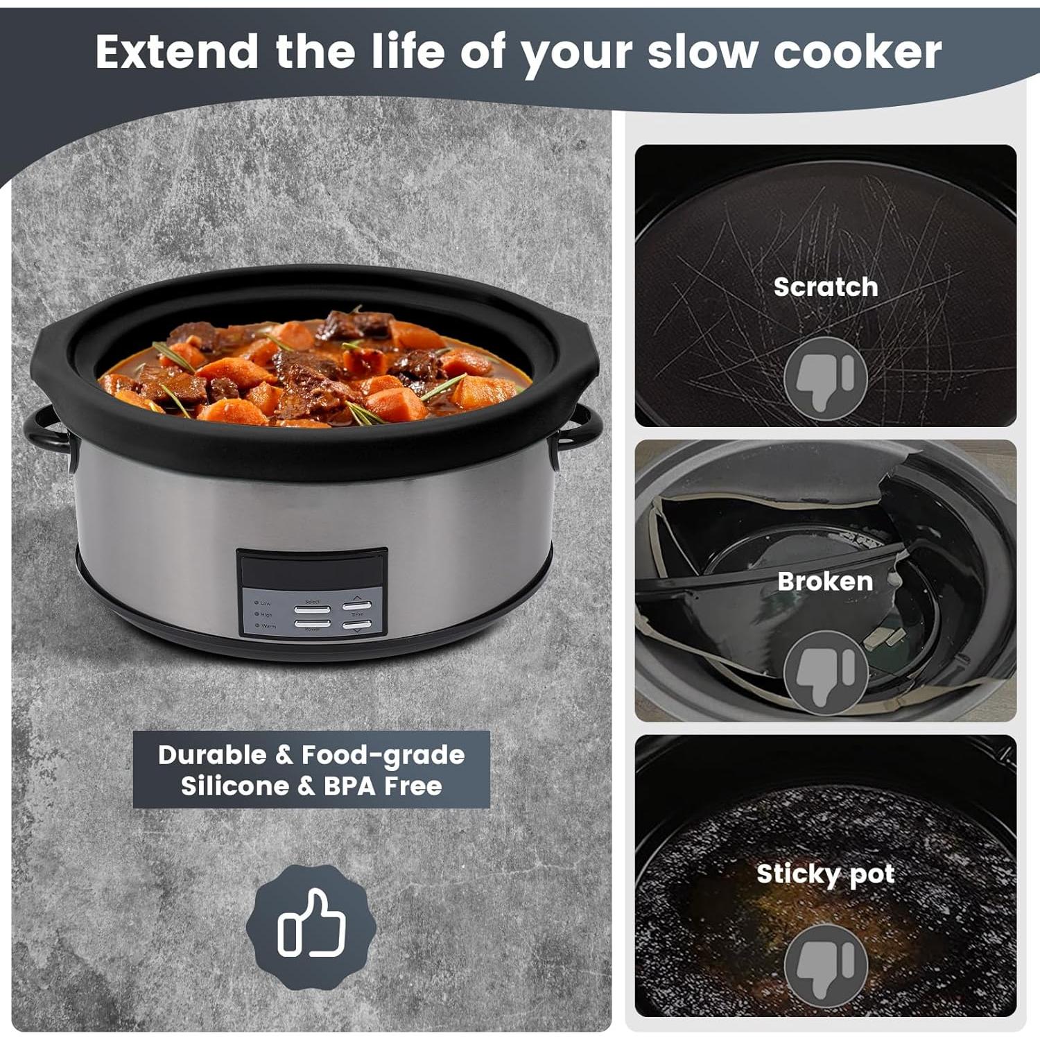 Slow Cooker Liners fit Crock Pot 7-8 QT,2PCS Crock Pot Liners For 7-8 Quart Oval or Round Slow Cookers,Reusable/Leakproof/Dishwasher Safe(Grey/Black)
