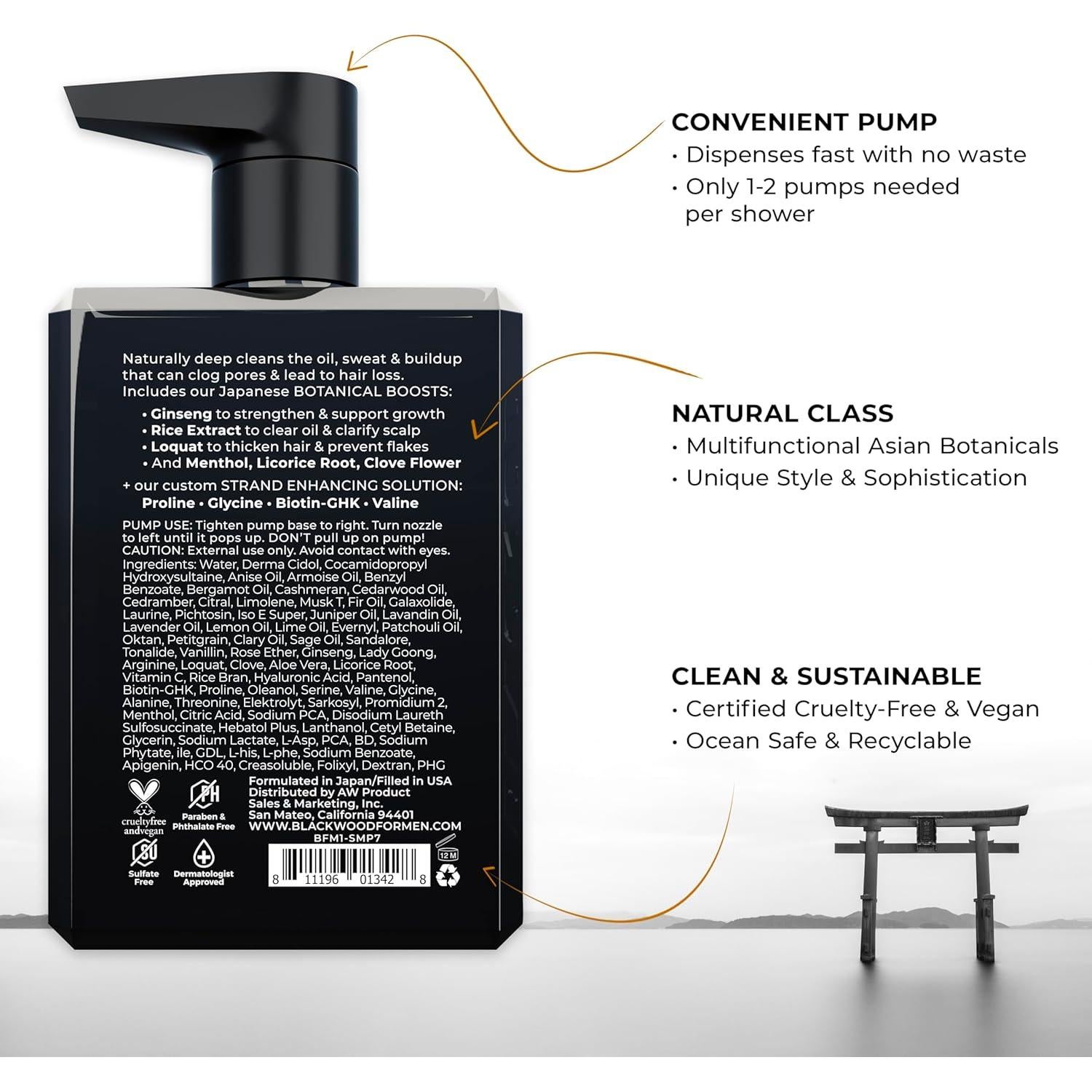 Shampoo Diario Blackwood para Hombres 198.4g - Engrosante y Desintoxicante