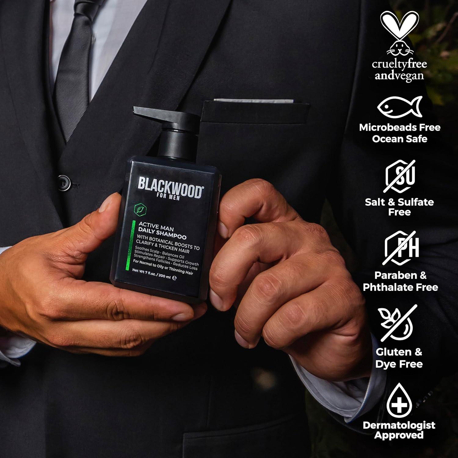 Shampoo Diario Blackwood para Hombres 198.4g - Engrosante y Desintoxicante