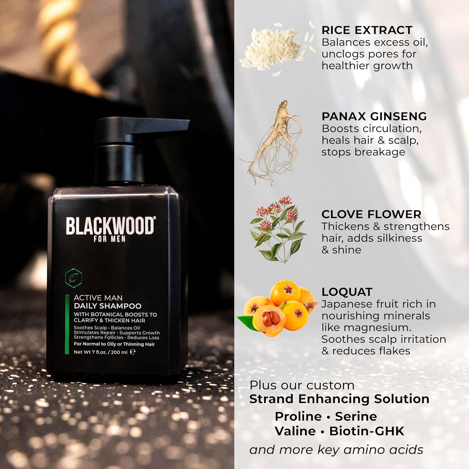 Shampoo Diario Blackwood para Hombres 198.4g - Engrosante y Desintoxicante