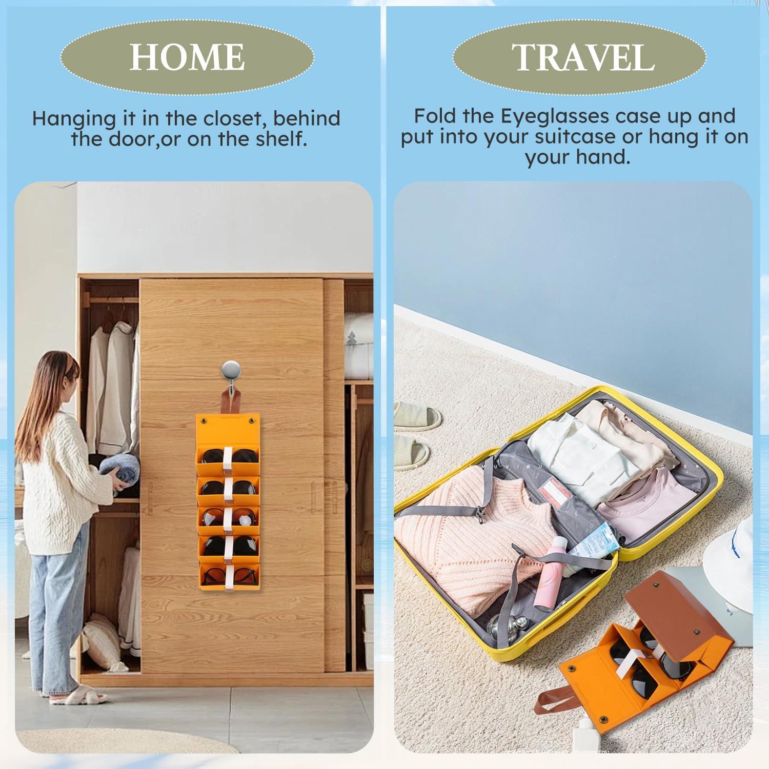 Estuche Organizador de Gafas de Sol Plegable Marrón Ámbar 5 Compartimentos