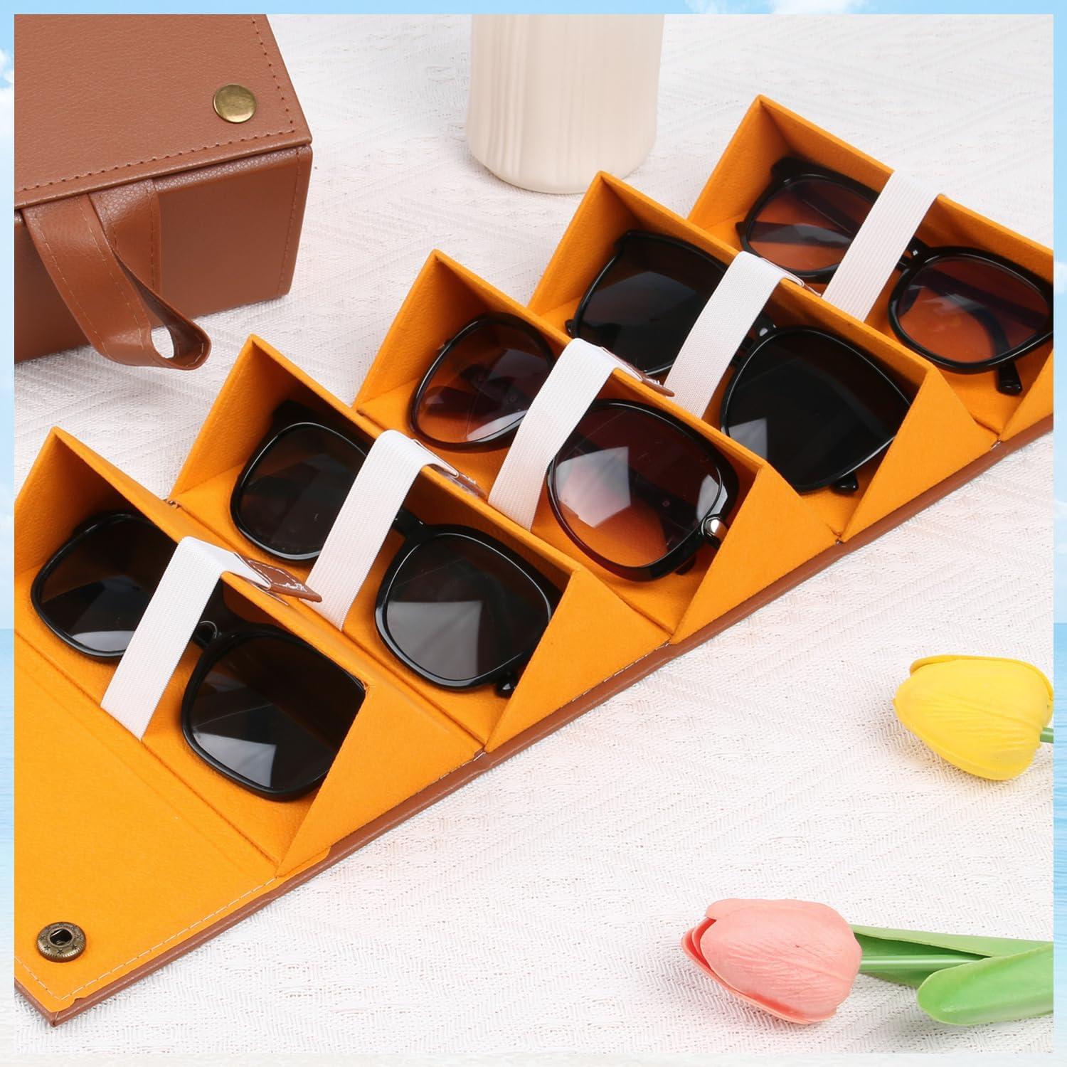 Estuche Organizador de Gafas de Sol Plegable Marrón Ámbar 5 Compartimentos