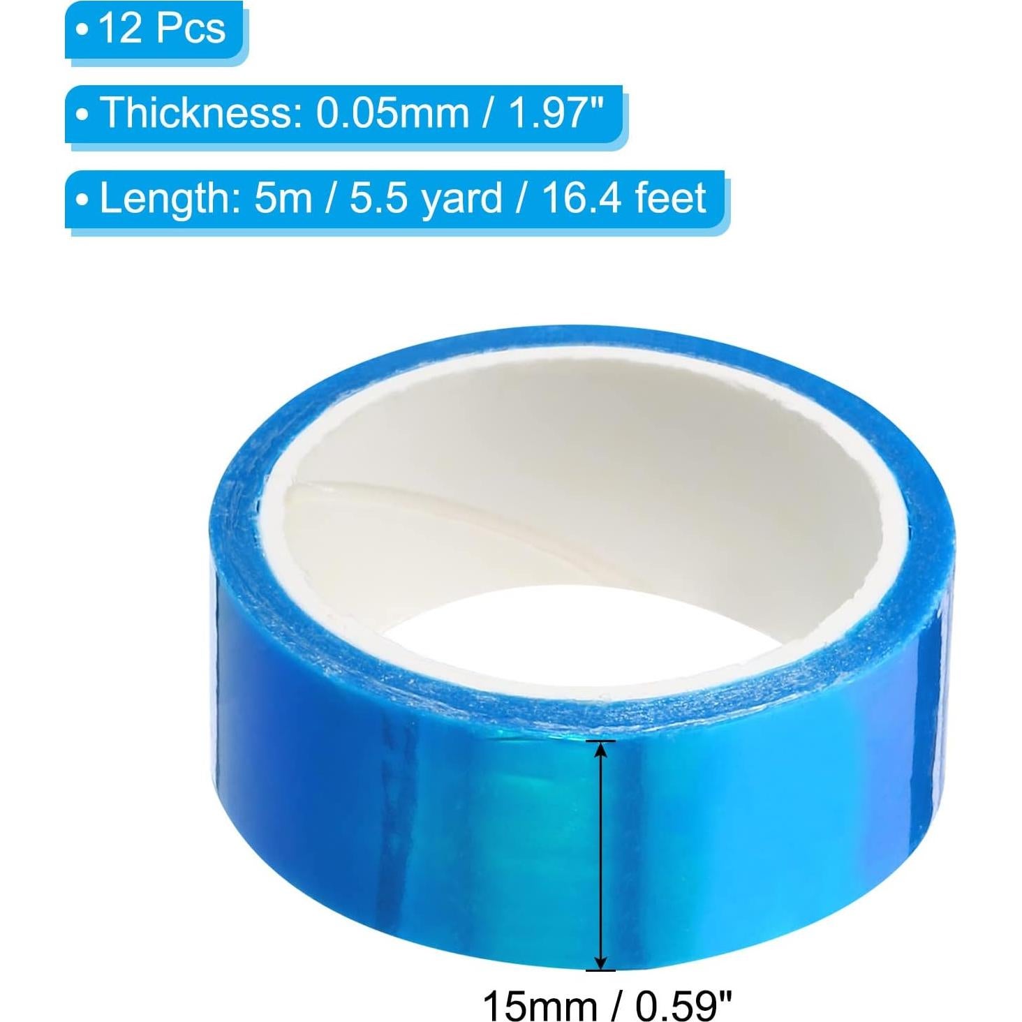 Cinta Metalizada PATIKIL 15 mm x 5 m, 12 Rollos Holográficos Azul