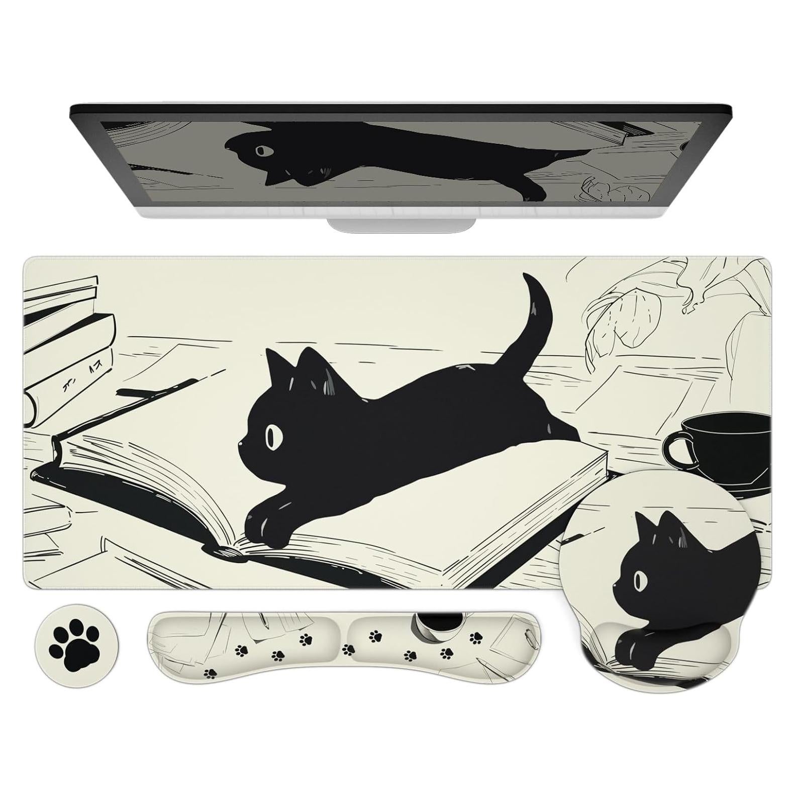 Juego de Alfombrillas de Ratón Ovenbird 4-en-1 Gato Negro