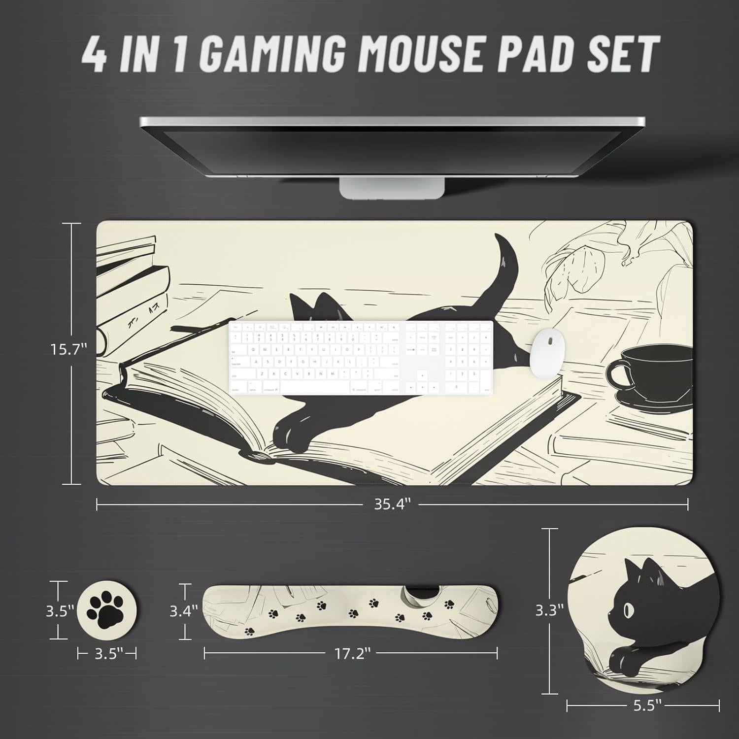 Juego de Alfombrillas de Ratón Ovenbird 4-en-1 Gato Negro