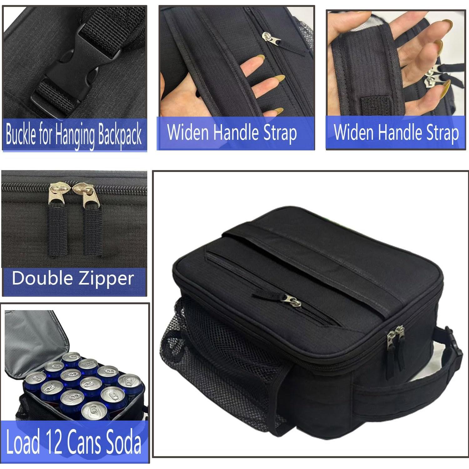 Bolsa de Almuerzo Aislada LUCKY CHERRY Negra 6L Portátil