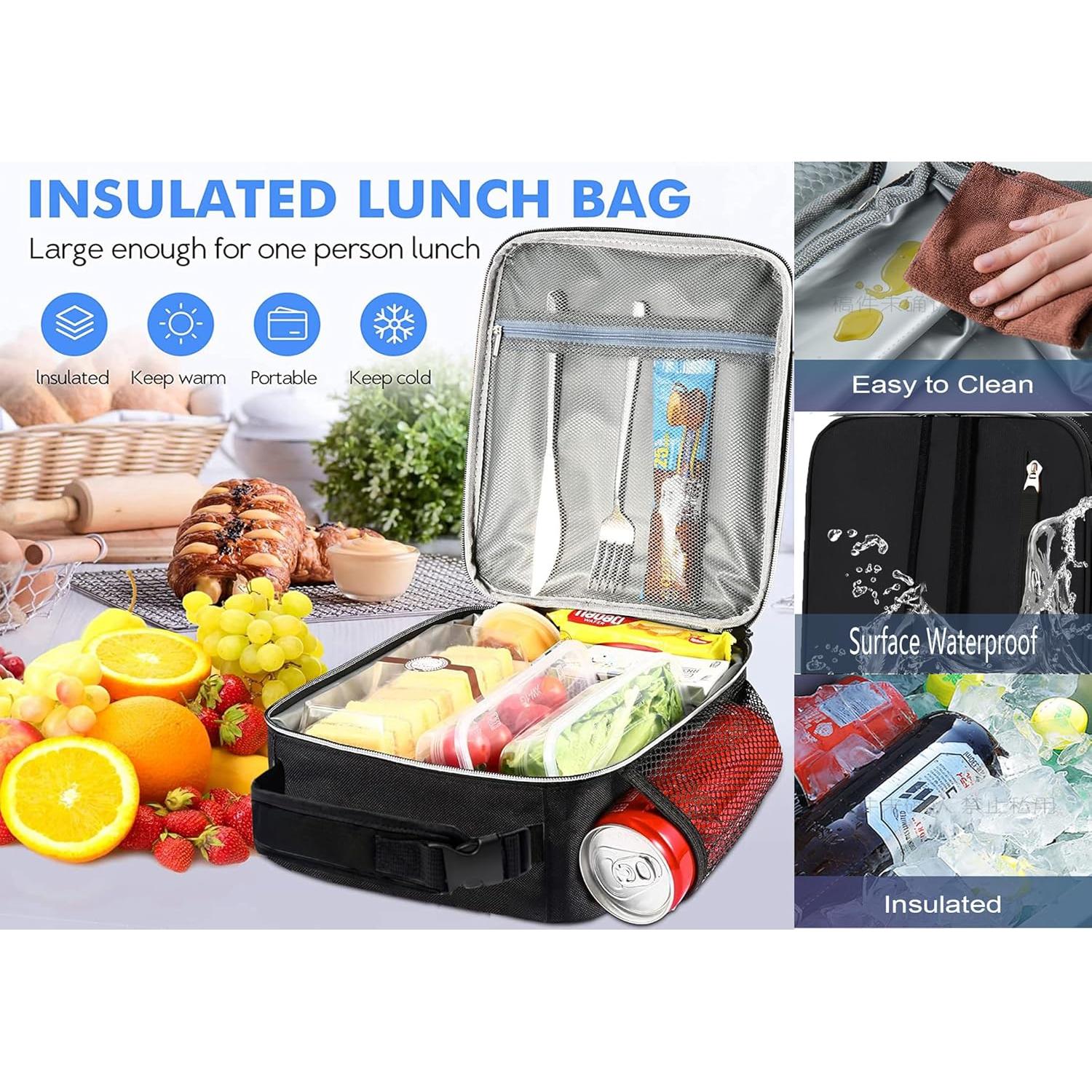 Bolsa de Almuerzo Aislada LUCKY CHERRY Negra 6L Portátil