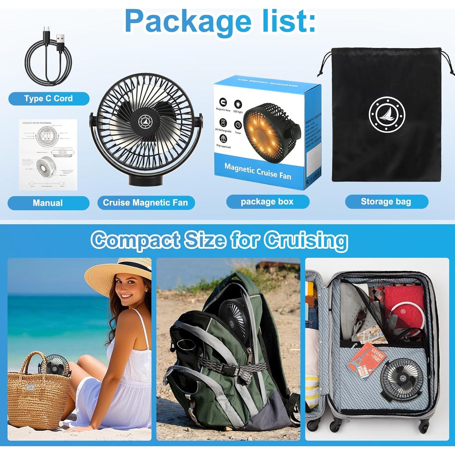 Ventilador de Crucero Magnético Fanopera 12000mAh 3 Velocidades