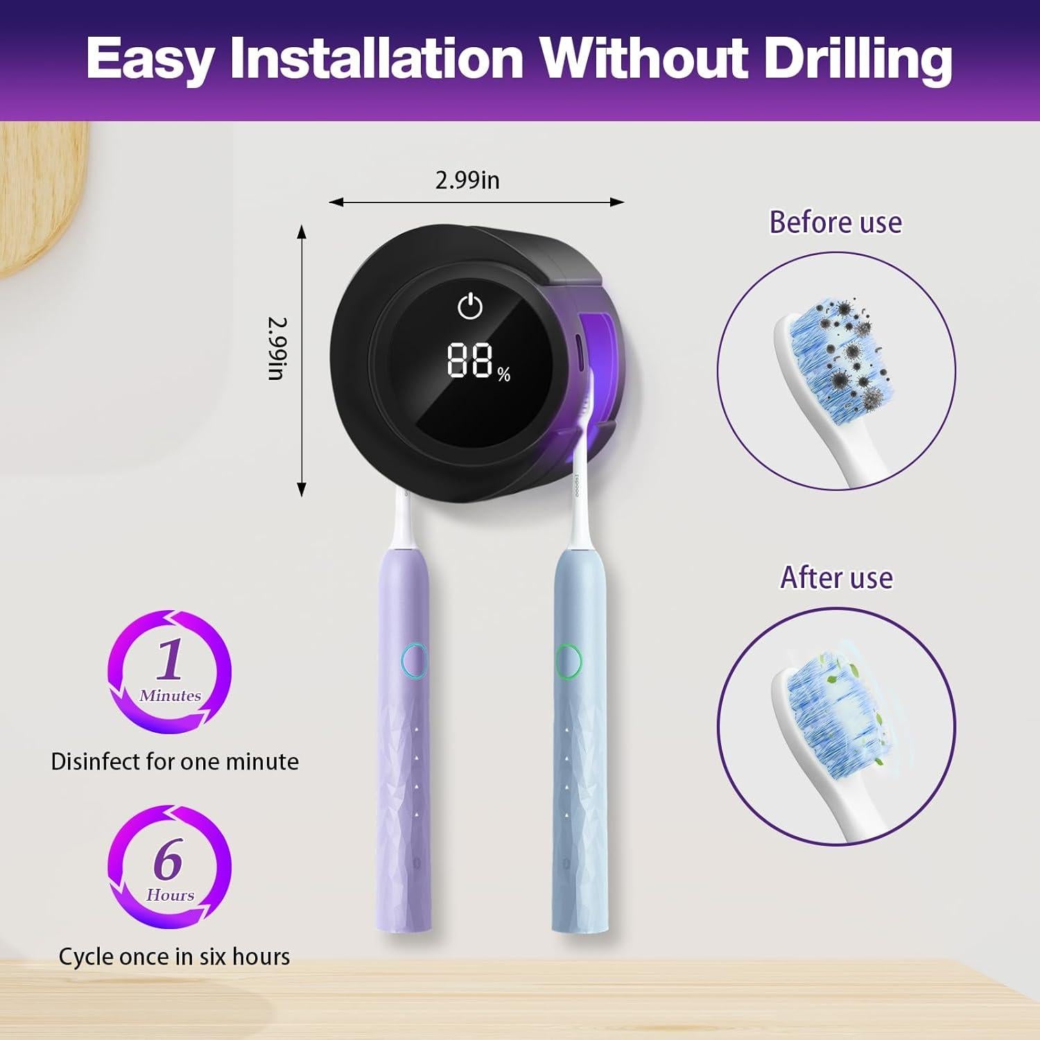 Desinfectante de Cepillos de Dientes Lvseeman Negro con LED