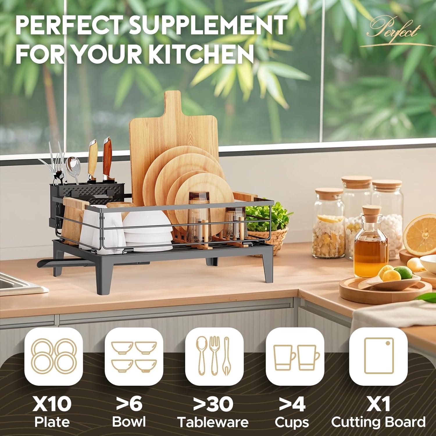 Estante para Secar Platos JYPS con Drenaje Automático Negro