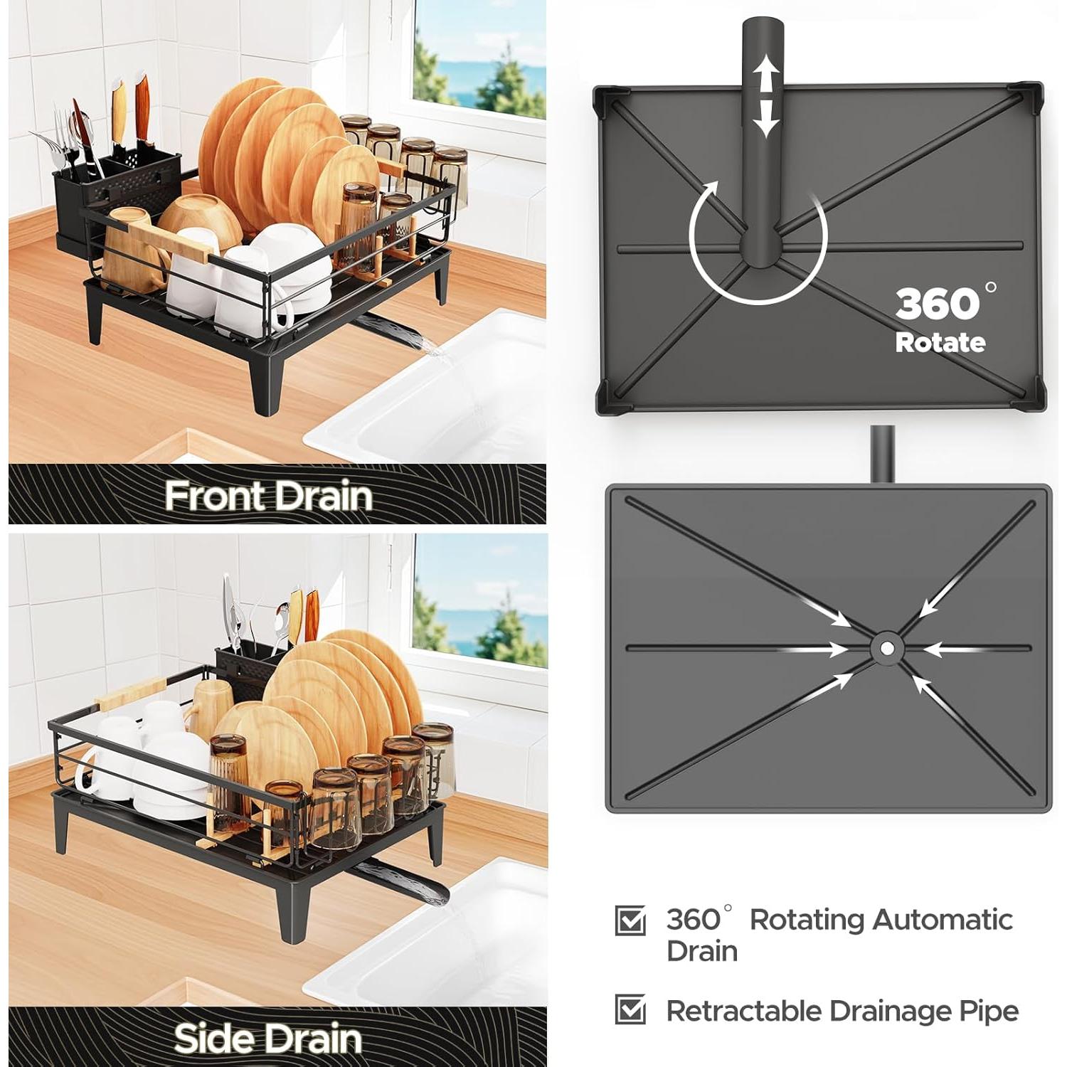 Estante para Secar Platos JYPS con Drenaje Automático Negro