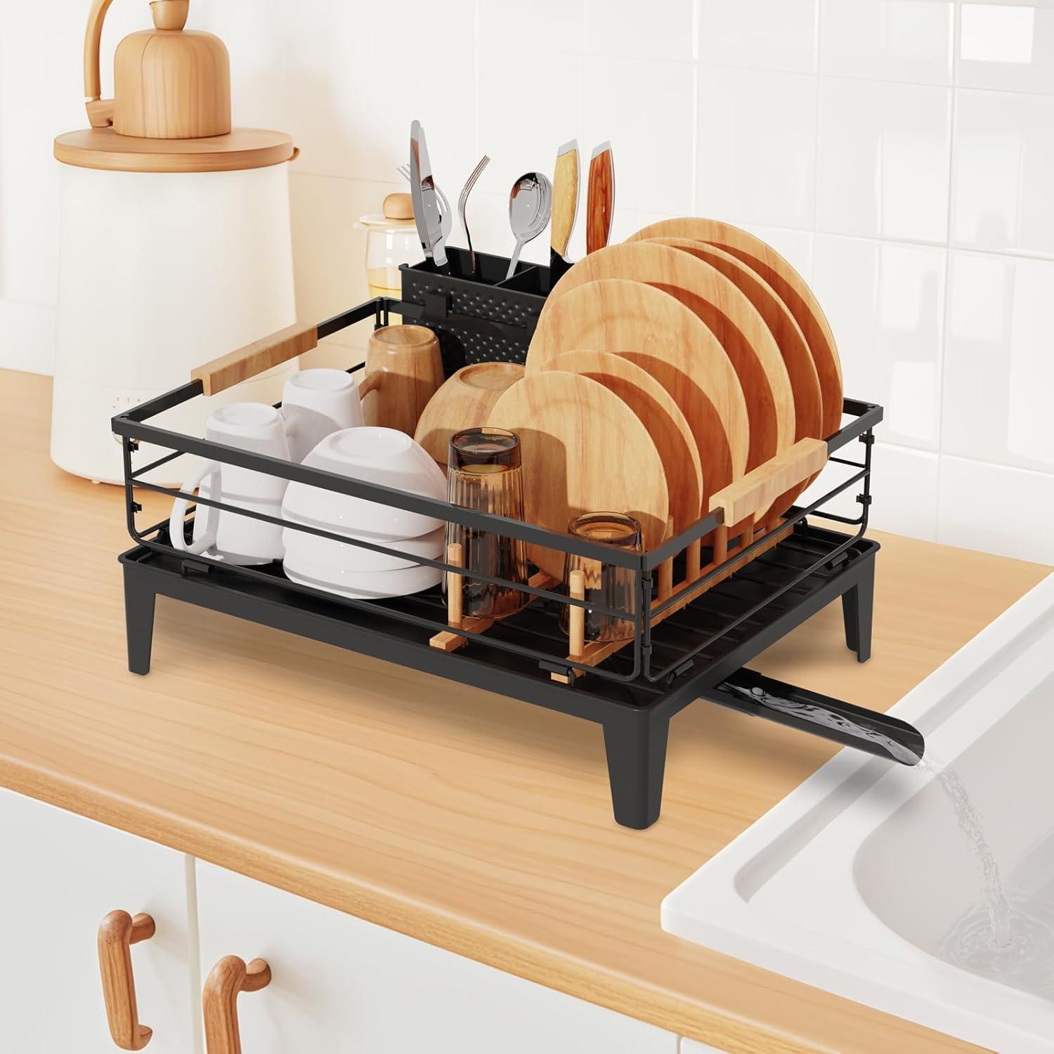 Estante para Secar Platos JYPS con Drenaje Automático Negro