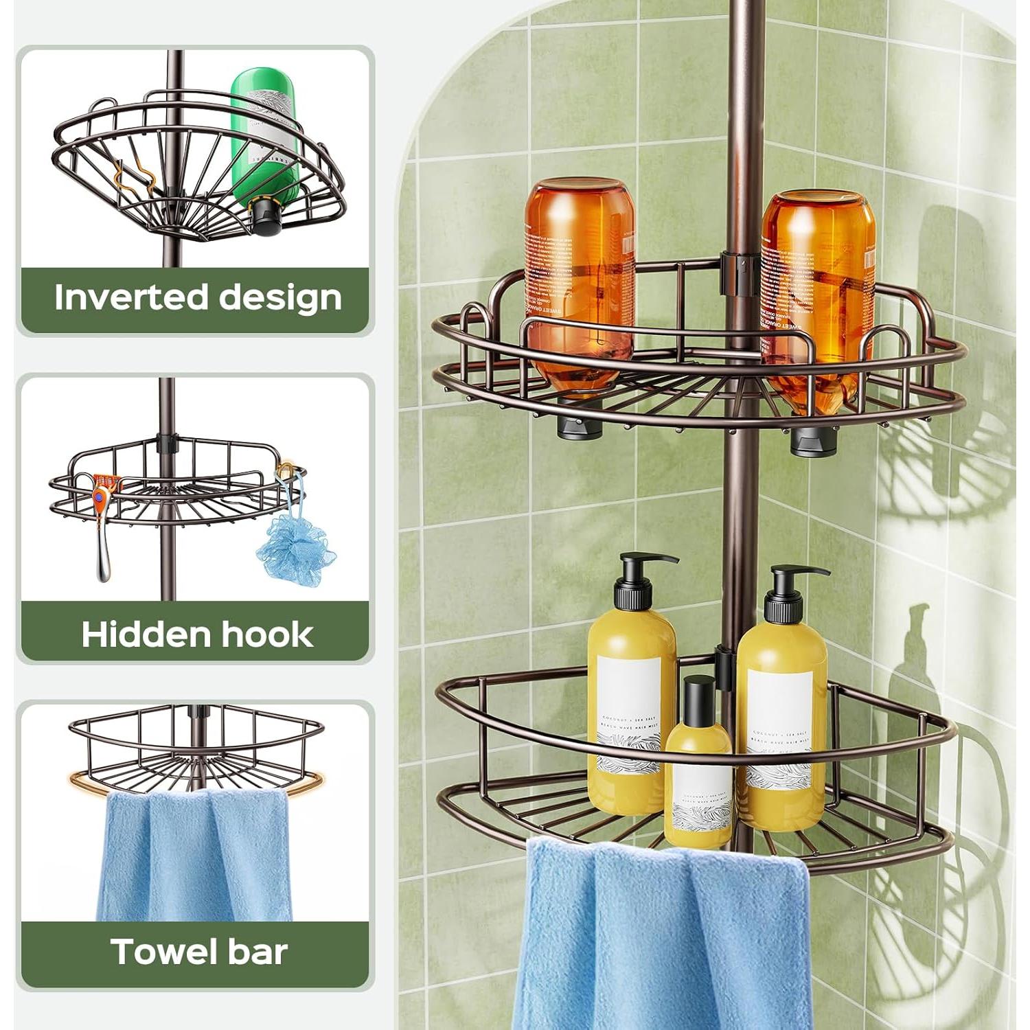 Caddy de Ducha de Esquina HAMITOR Ajustable 4 Niveles Bronce