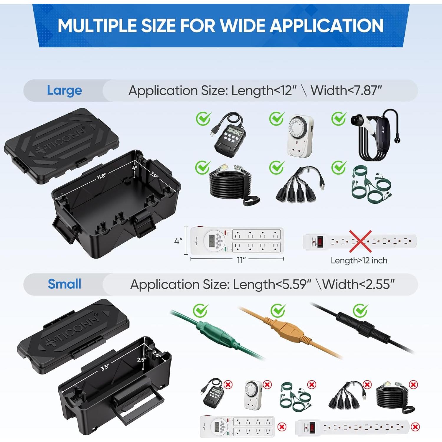 Caja Eléctrica Exterior TICONN IP54 Protección Agua Negro Pequeña