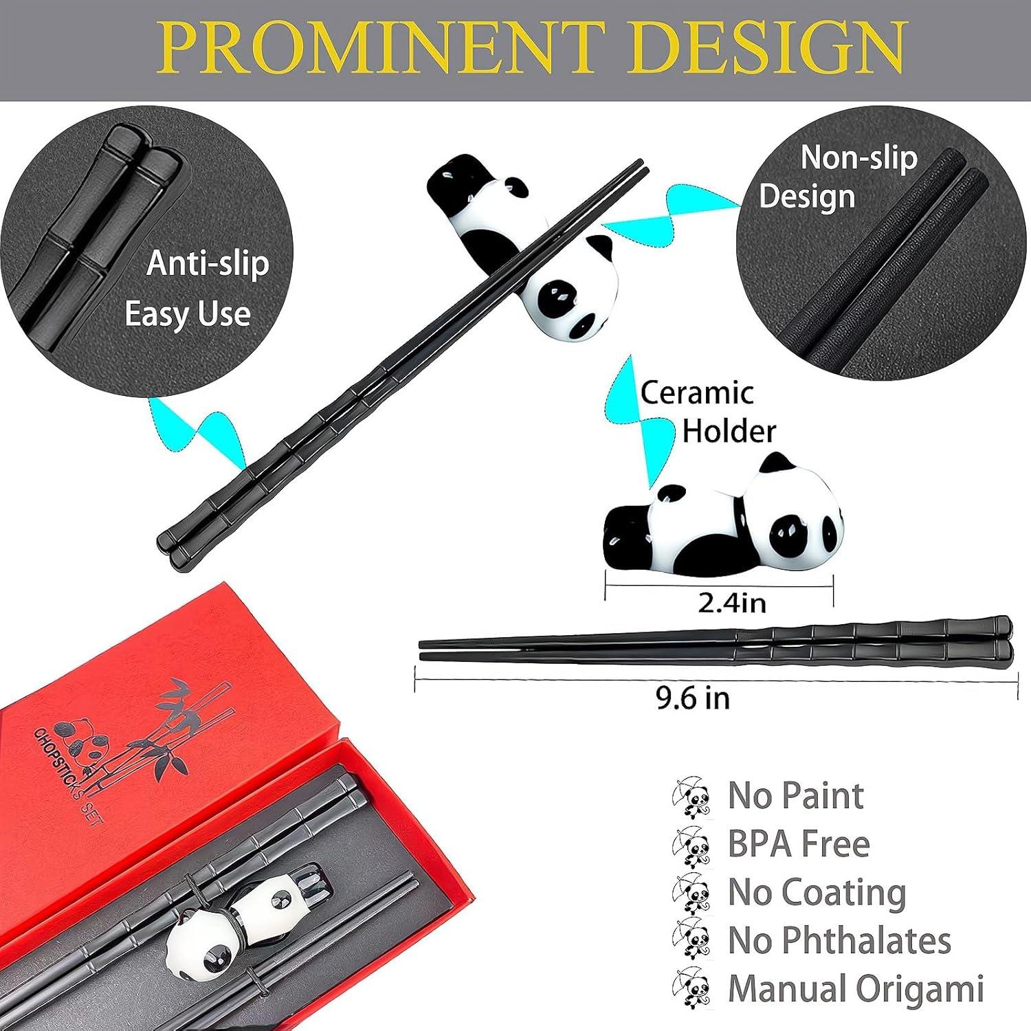 Juego de Palillos Reutilizables ITXIYC con Soporte Panda 2 Pares