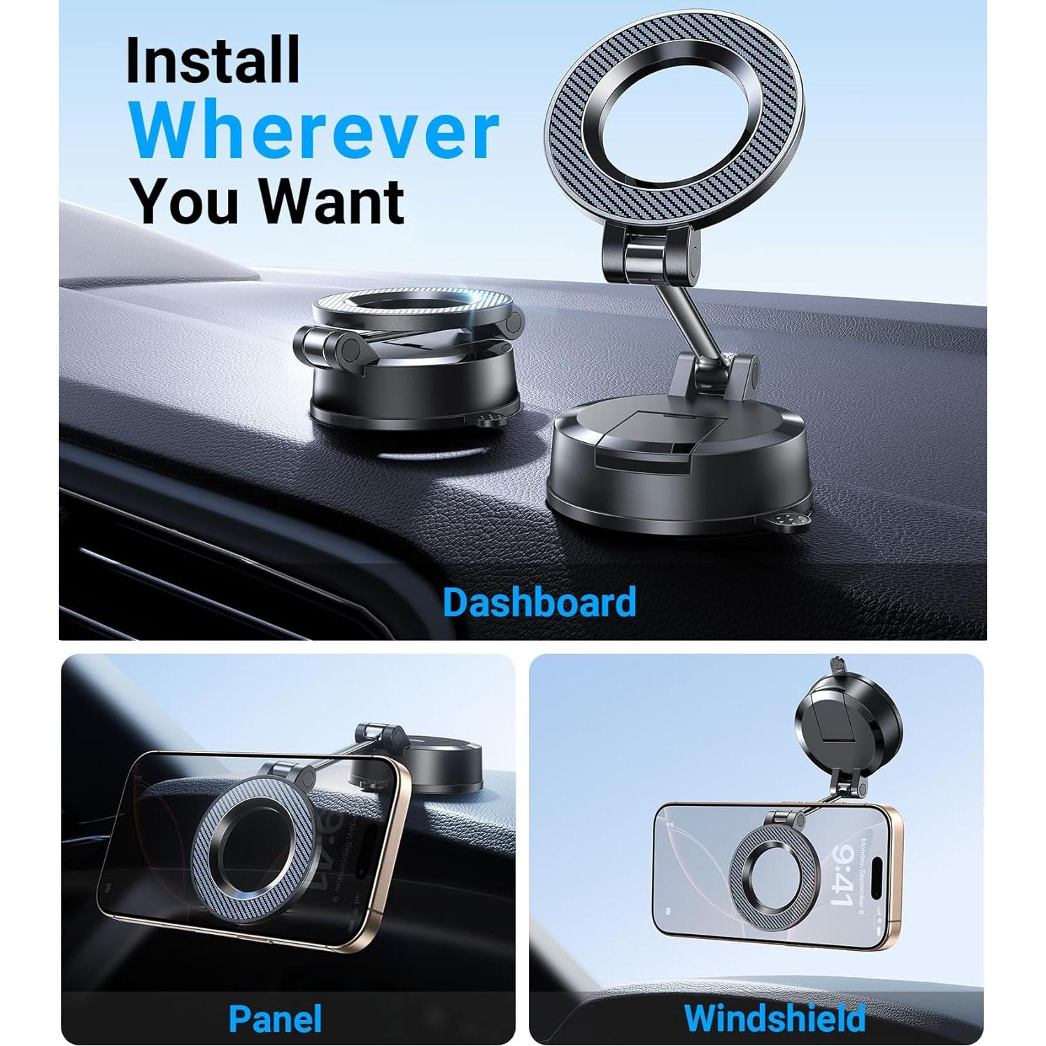 Soporte de Coche Magnético Coolpow MagSafe para iPhone 16-13