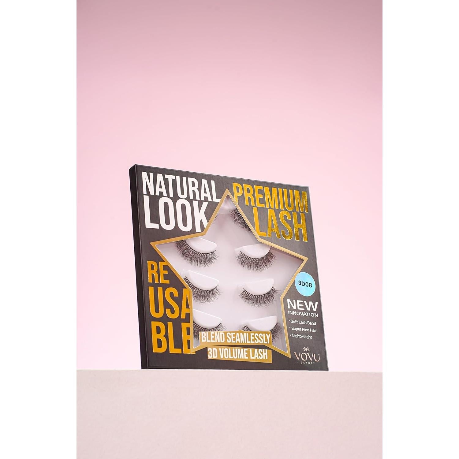 Pestañas Postizas 3D VOVU - Banda Invisible y Suave - Kit Natural